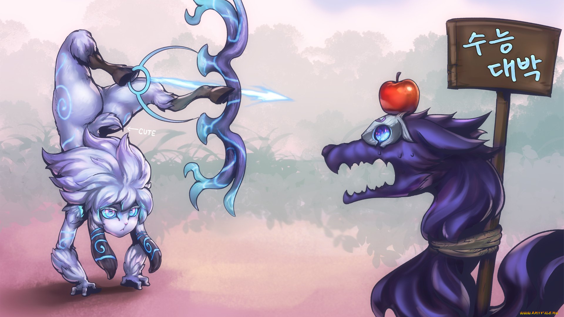 видео, игры, league, of, legends, kindred, лук, цель, дух, яблоко