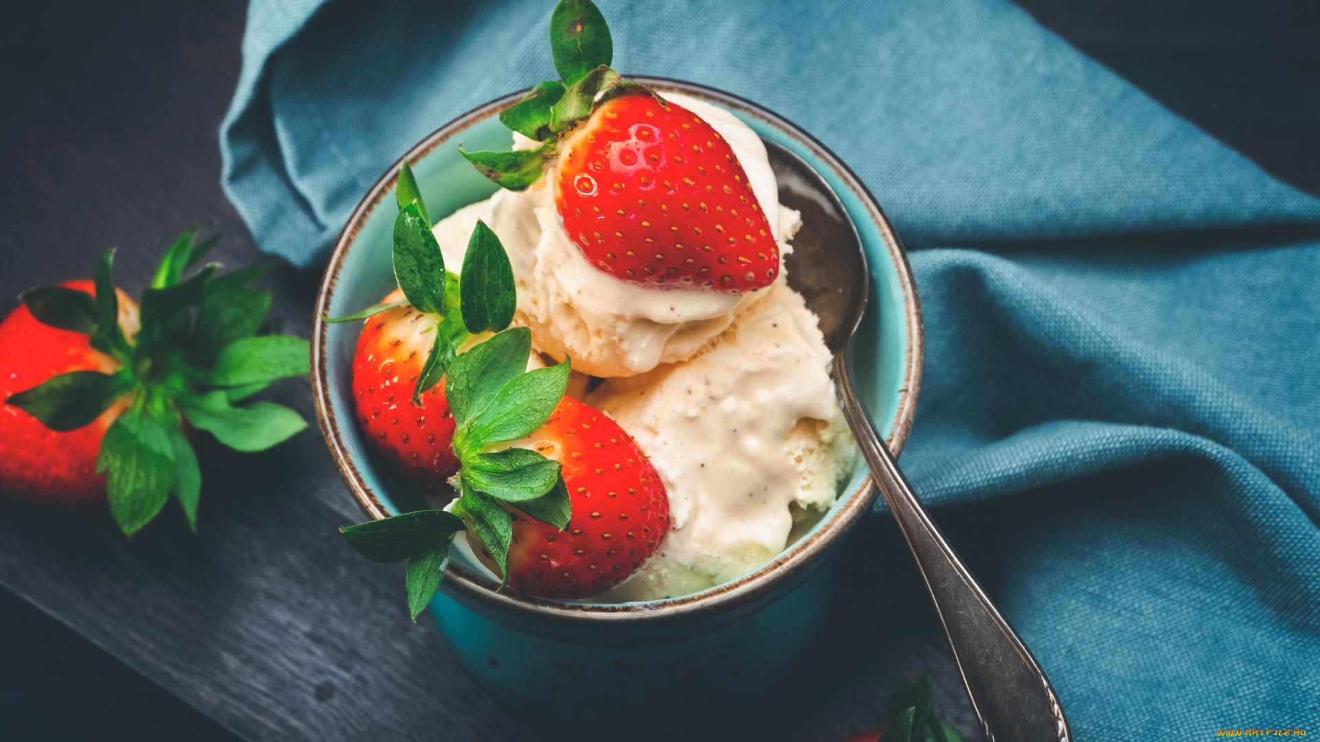 еда, мороженое, , десерты, лакомство, ягоды, клубника