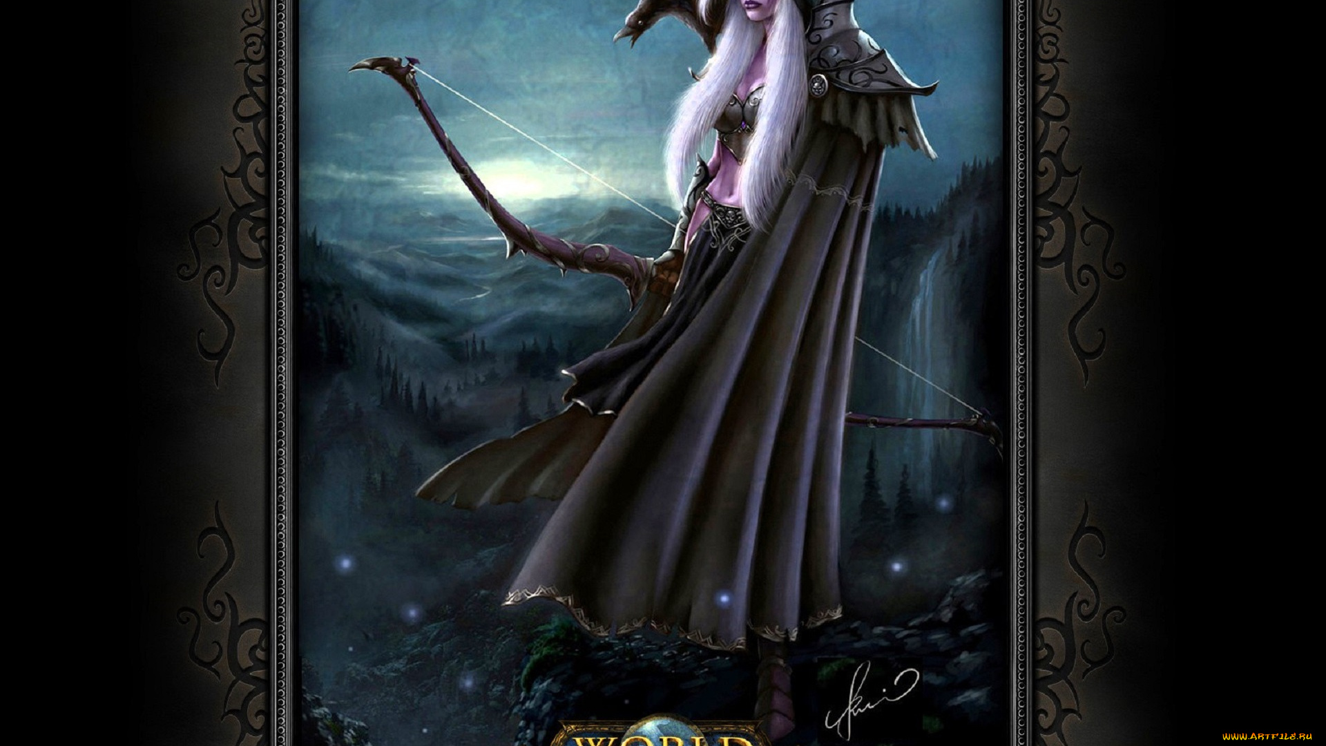 видео, игры, world, of, warcraft, эльфийка, плащ, лучница, ворон