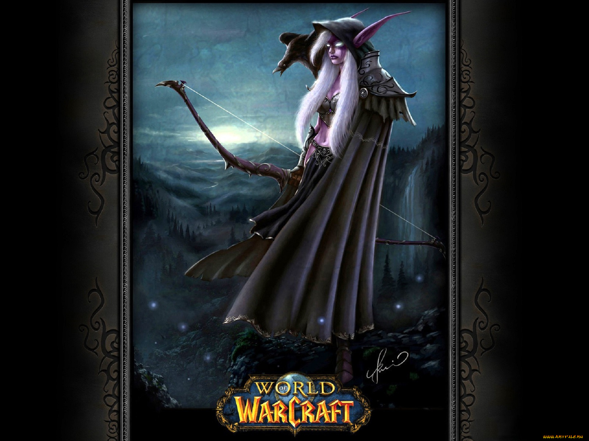 видео, игры, world, of, warcraft, эльфийка, плащ, лучница, ворон