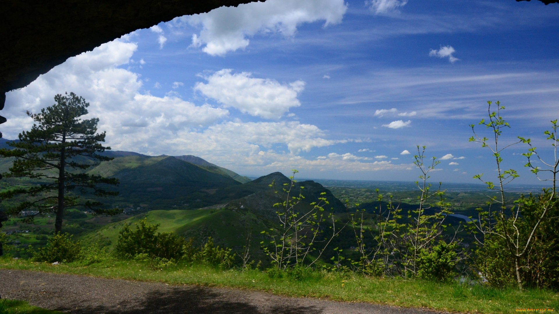 природа, горы, облака, дорога, тень