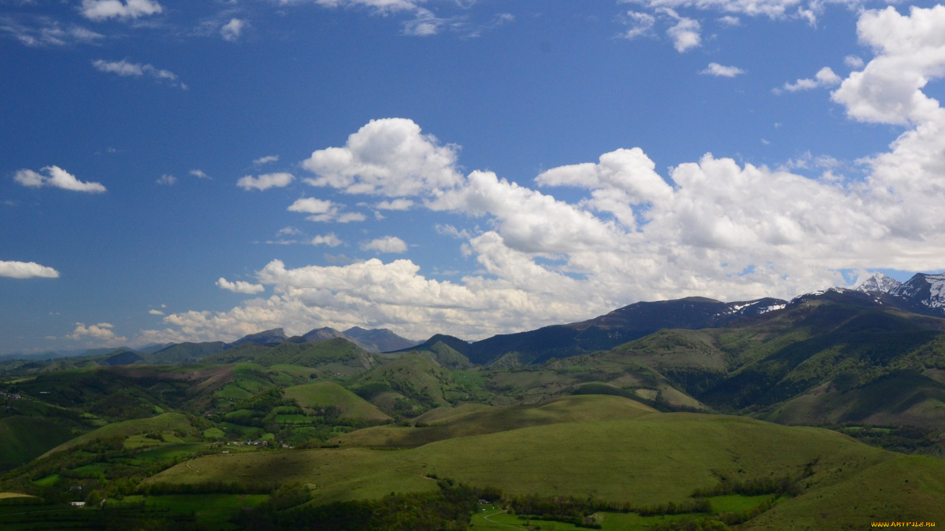 природа, горы, облака, зелень, пиренеи