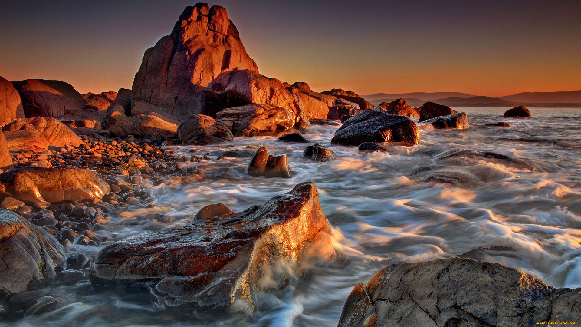 природа, побережье, море, камни