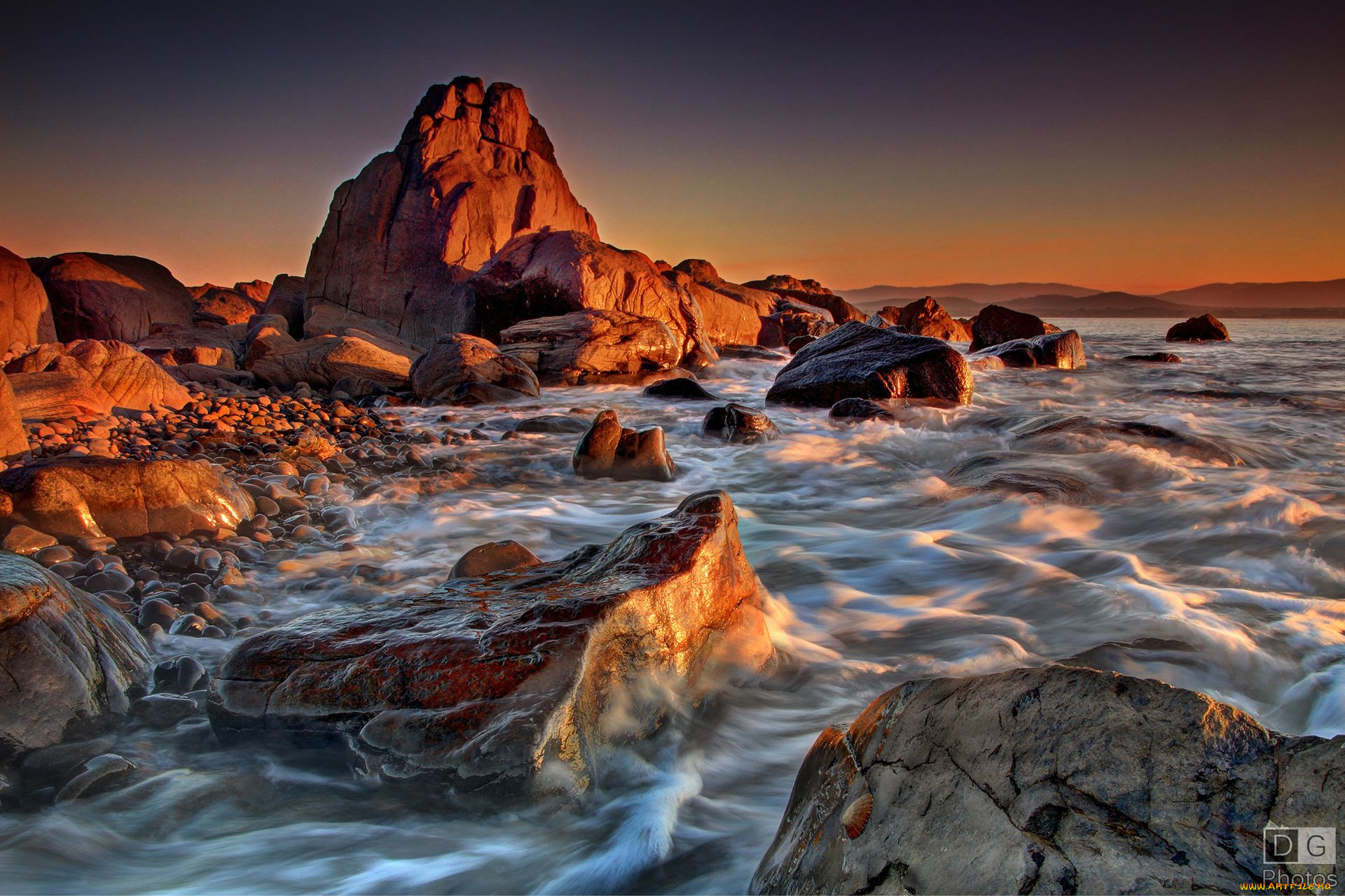 природа, побережье, море, камни