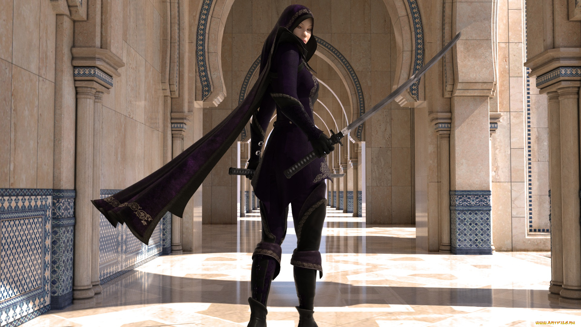 3д, графика, amazon, амазонки, девушка, самурай