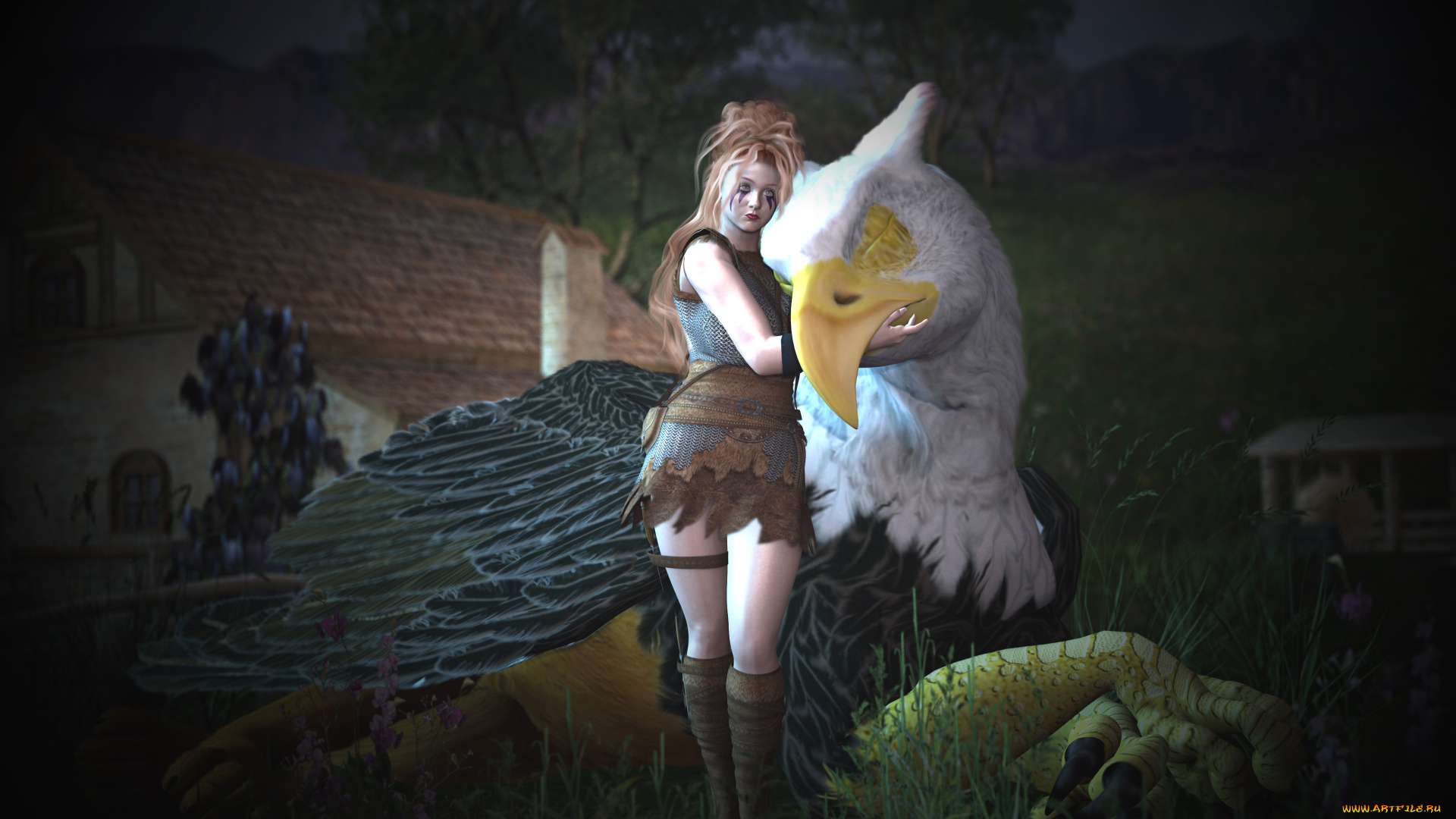 3д, графика, fantasy, фантазия, девушка, орел