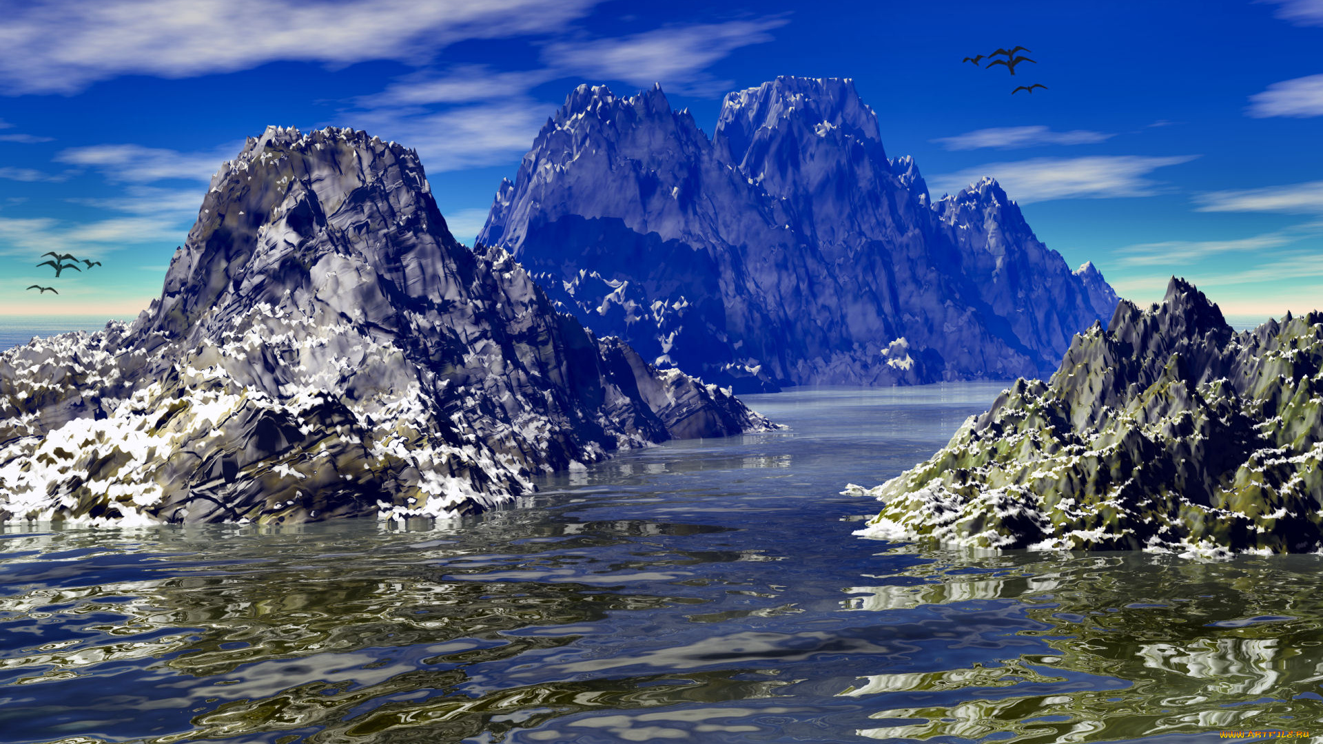 3д, графика, nature, landscape, природа, скалы, вода