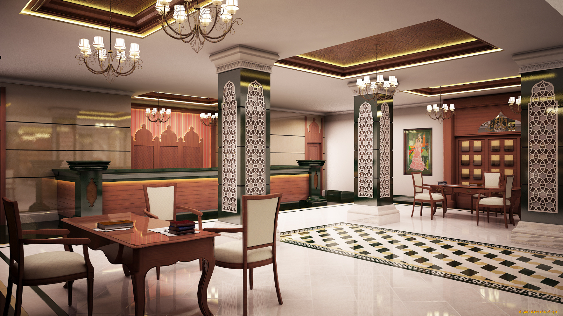 3д, графика, realism, реализм, зал, стол, мтулья