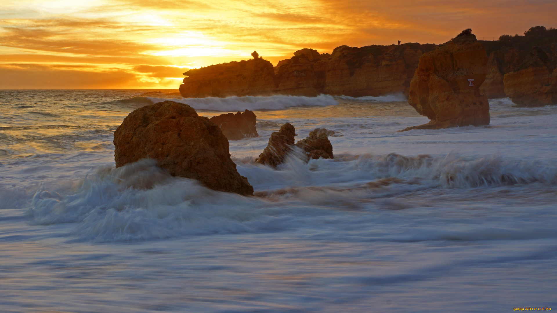 algarve, portugal, природа, восходы, закаты, португалия, атлантический, океан, алгарве, atlantic, ocean, закат, прибой, побережье, скалы