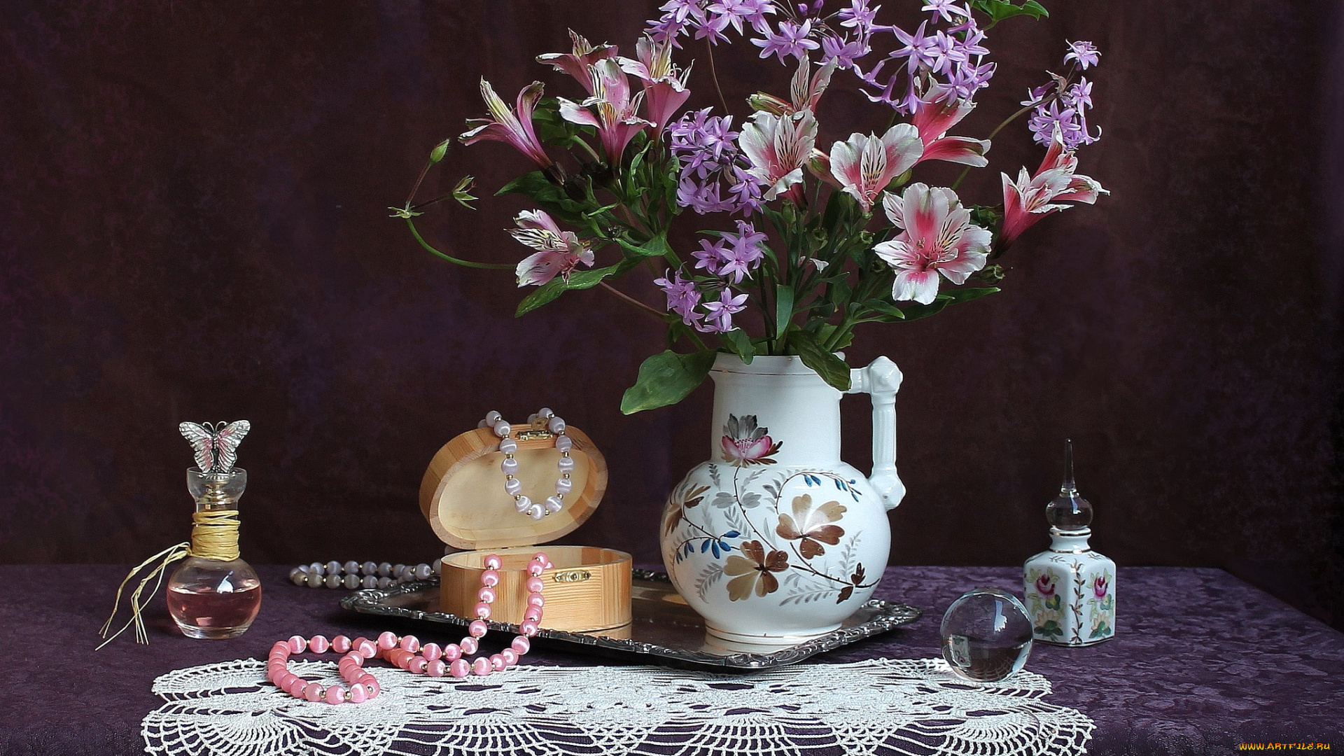 цветы, букеты, композиции, альстромерия, бусы, духи