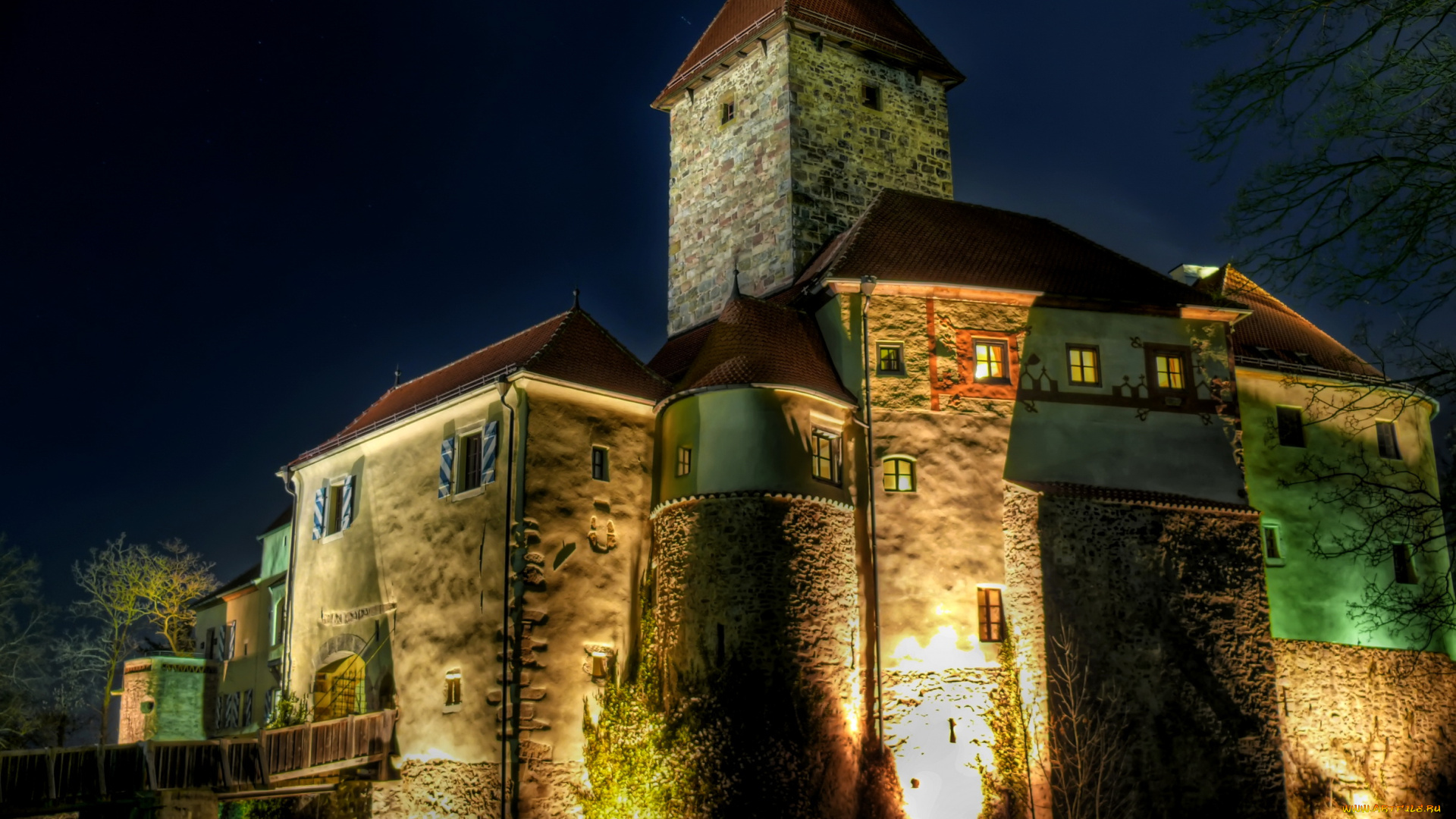 германия, бавария, castle, wernberg, города, дворцы, замки, крепости, замок, огни, ночь