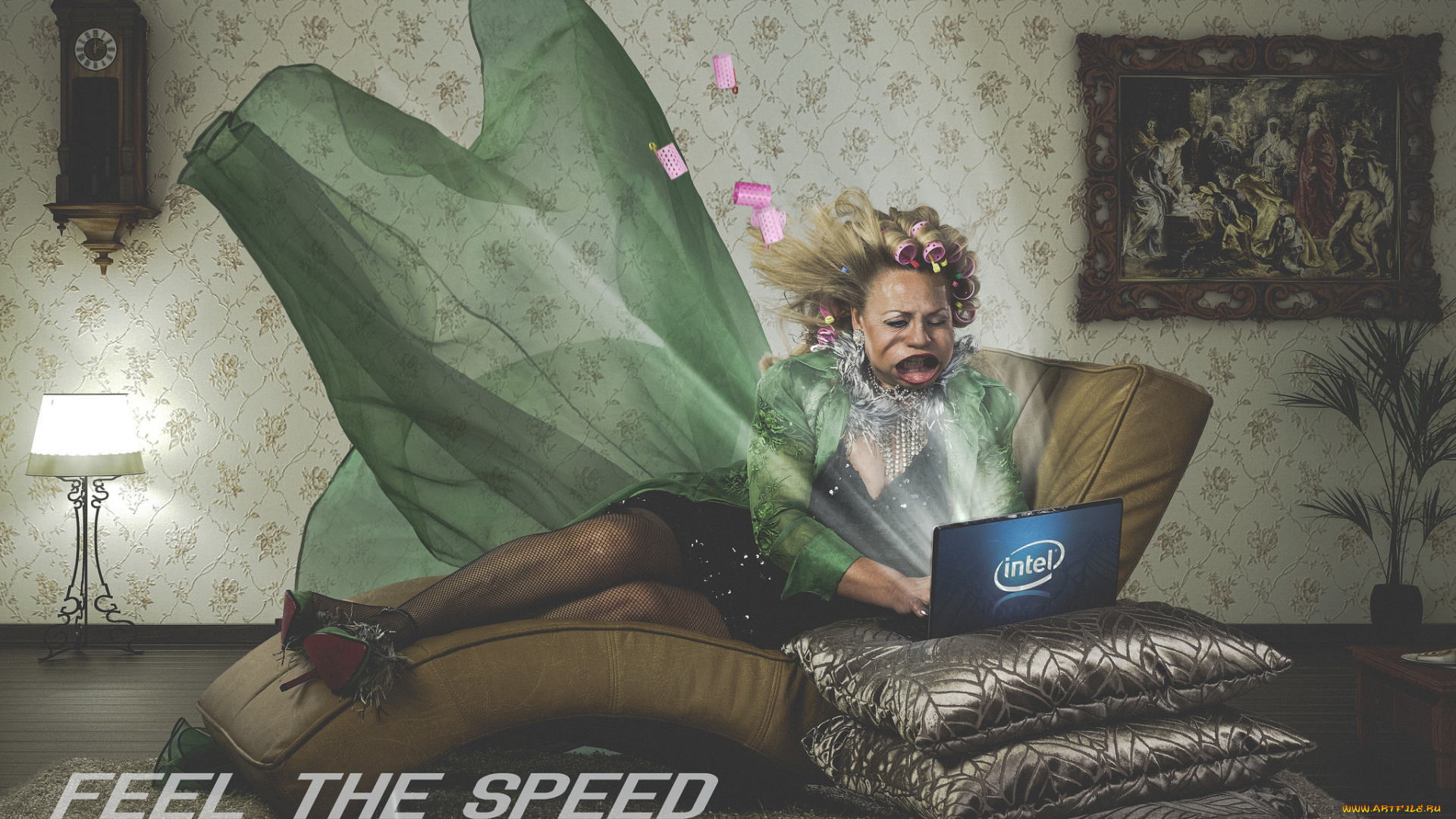 intel, бренды, скорость, лэптоп, ноутбук, тётка, подушки, бигуди