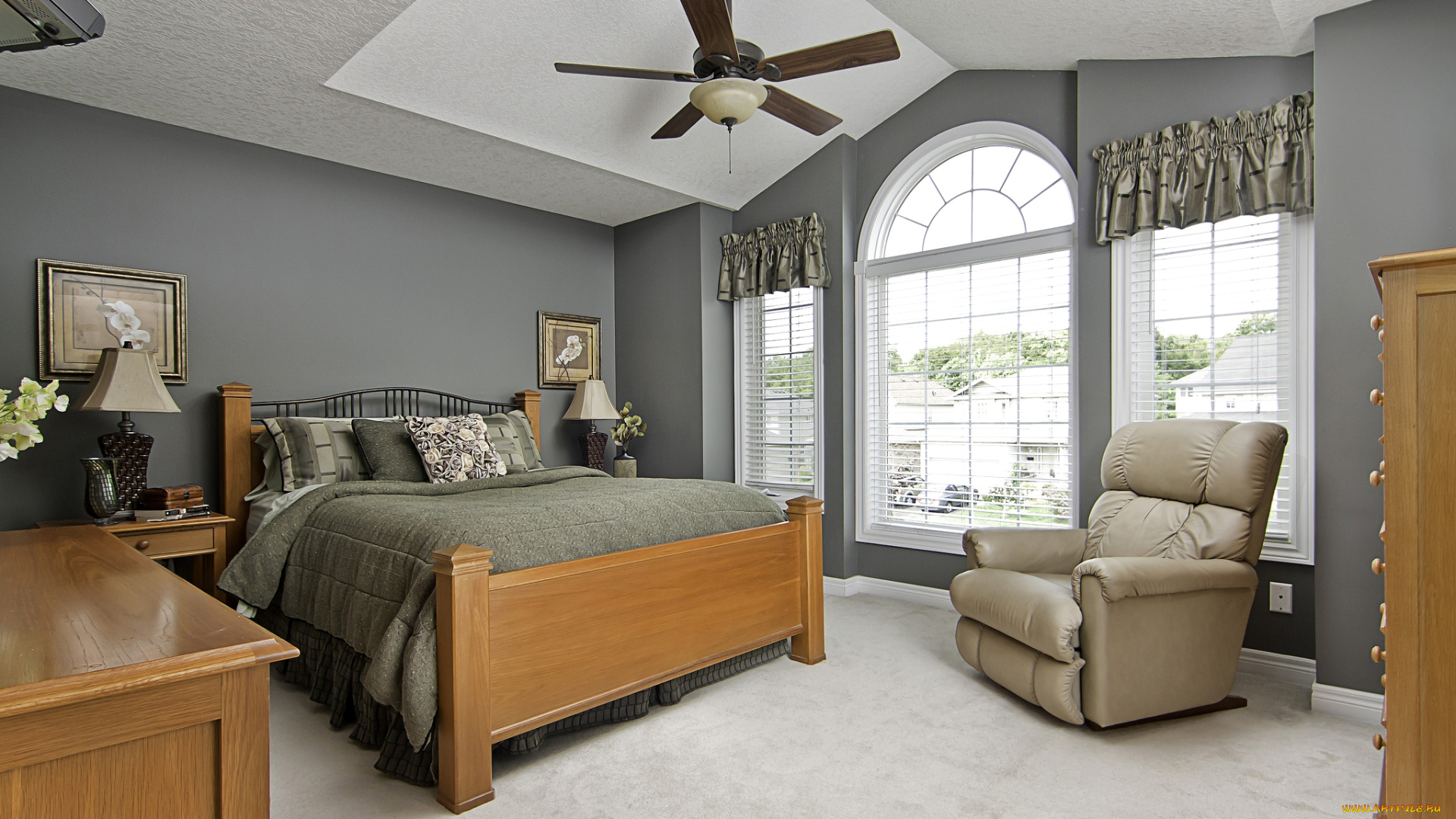 интерьер, спальня, кресло, кровать