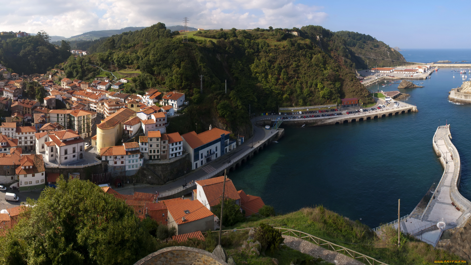 испания, астурия, кудильеро, города, панорамы, дома, причалы, море, суда