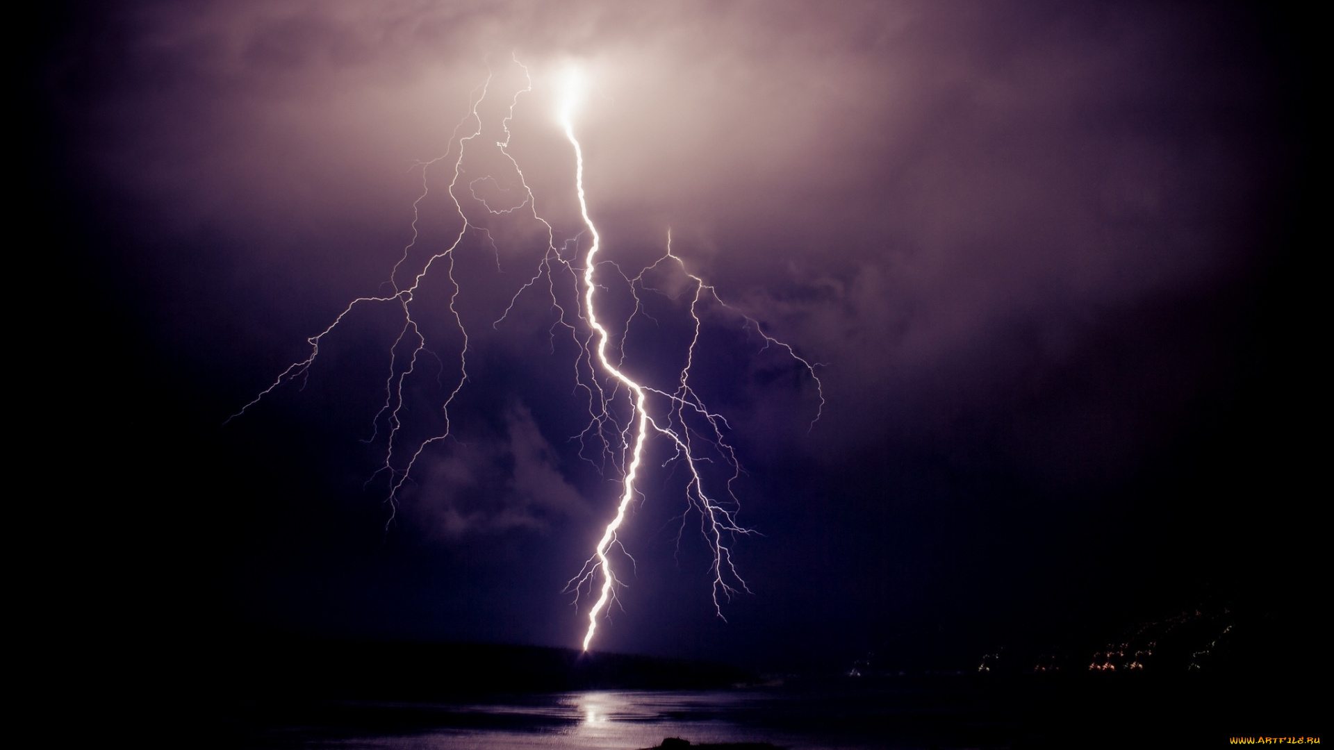 природа, молния, гроза, ночь