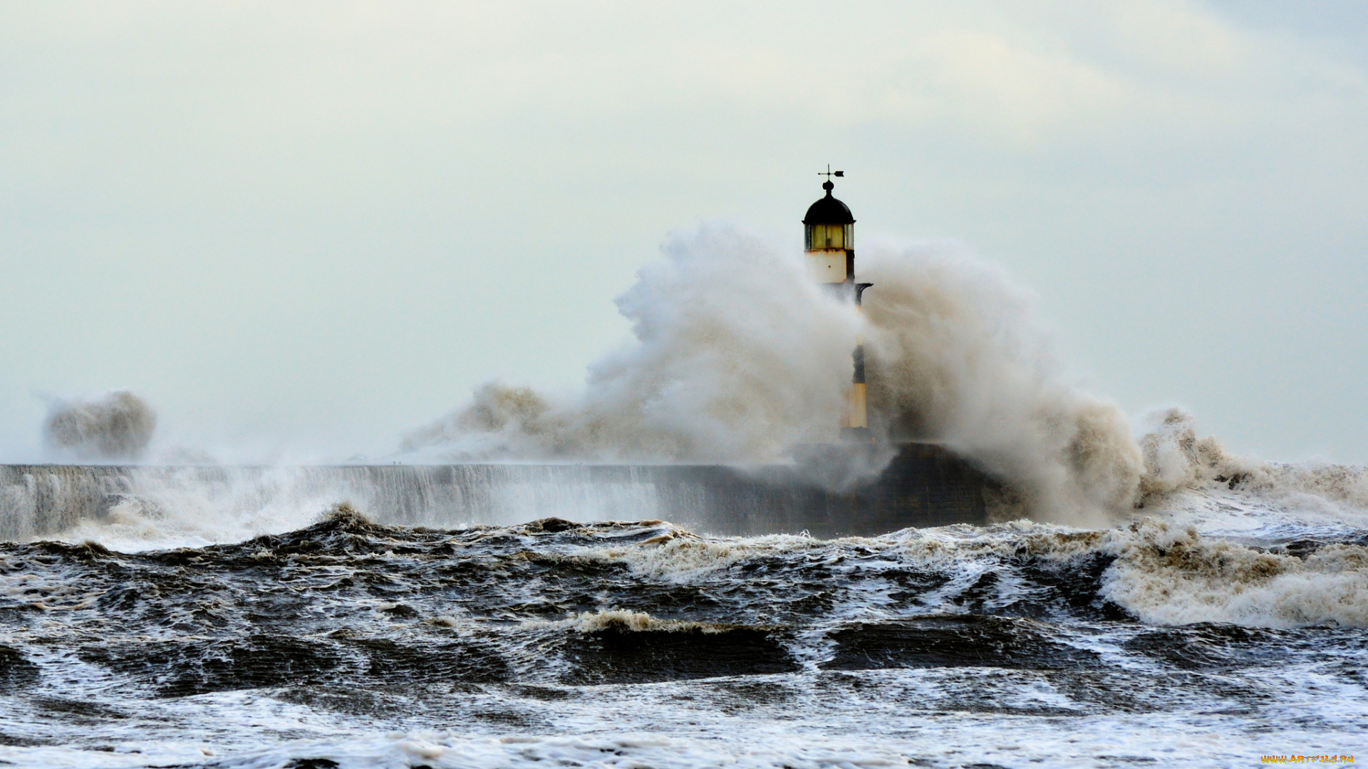 природа, стихия, море, маяк, шторм