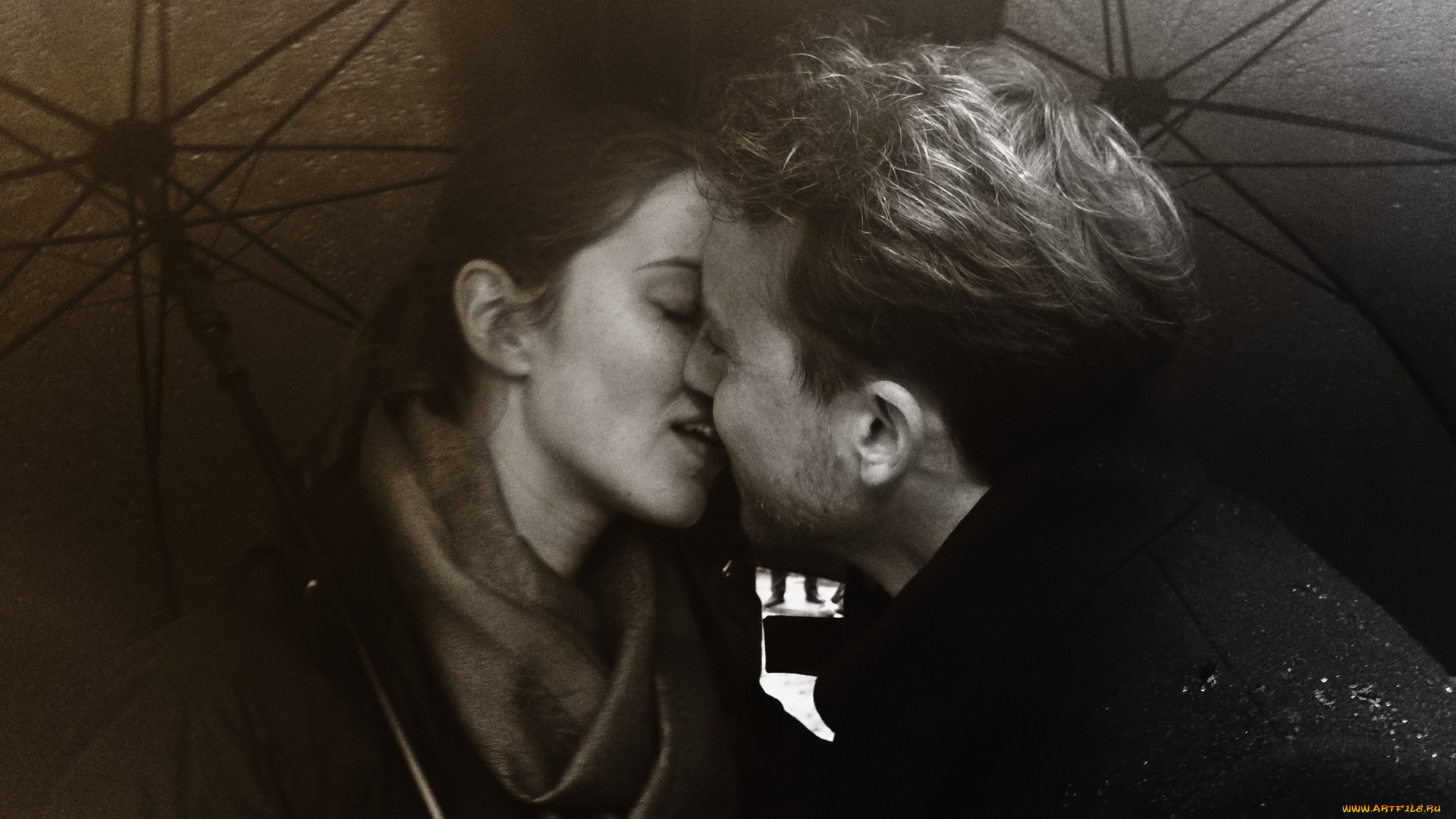 разное, мужчина, женщина, зонт, поцелуй