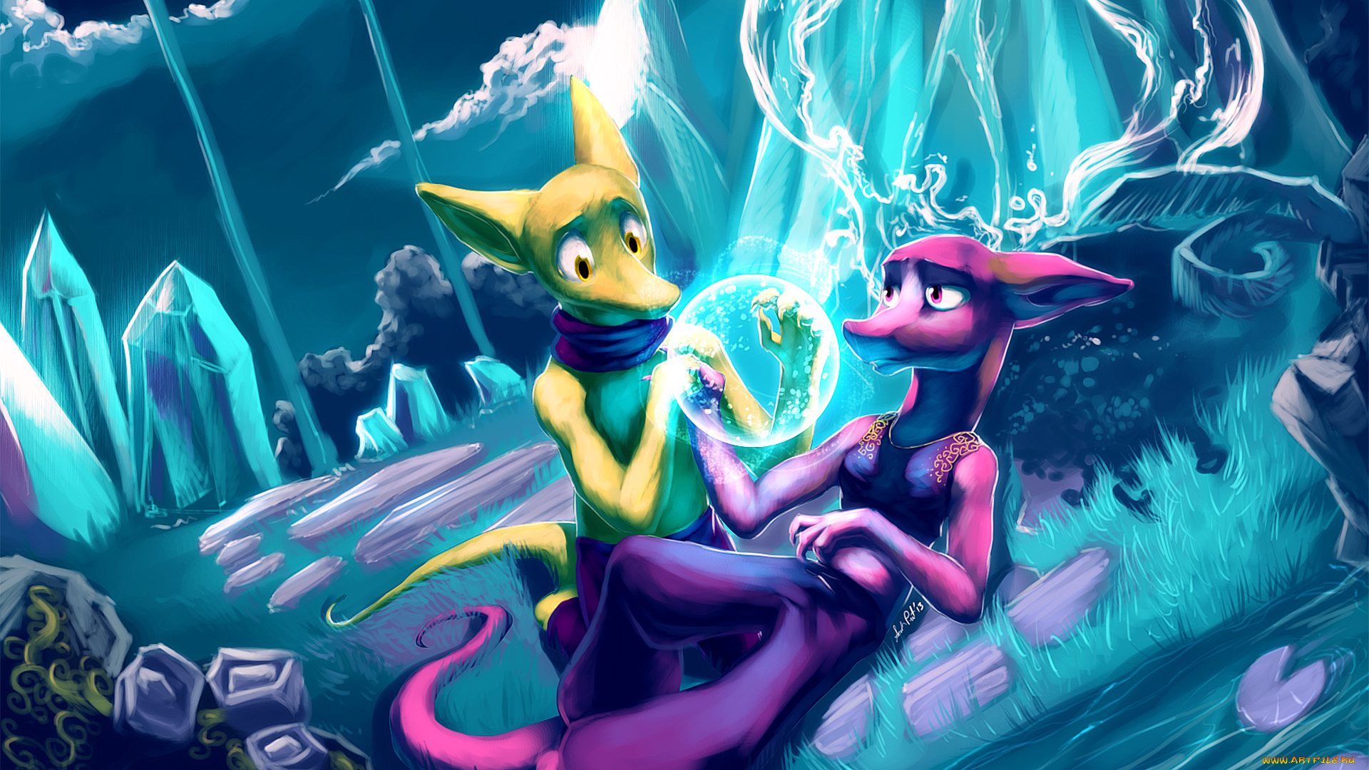 рисованные, животные, сказочные, мифические, существа, шар