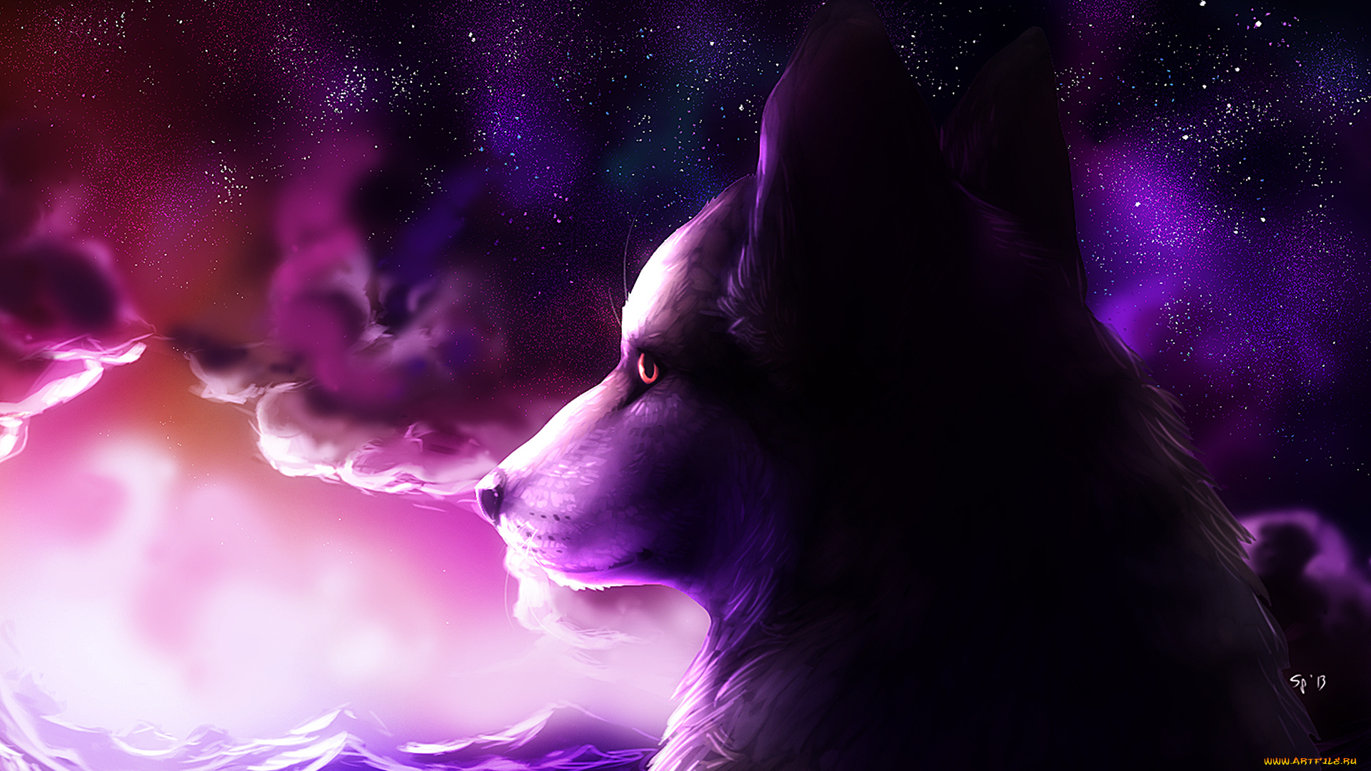 рисованные, животные, волки, звезды