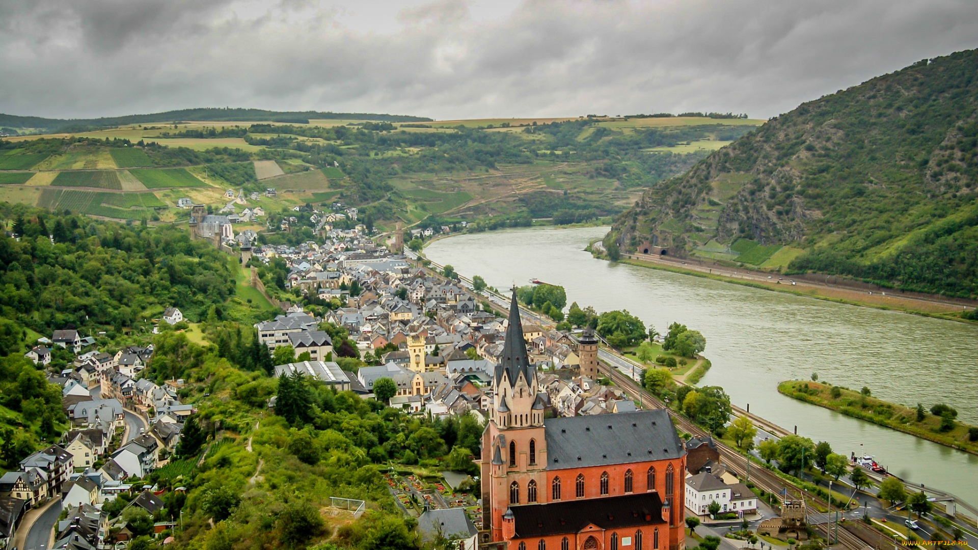 санкт, гоар, германия, города, панорамы, дома, река, собор