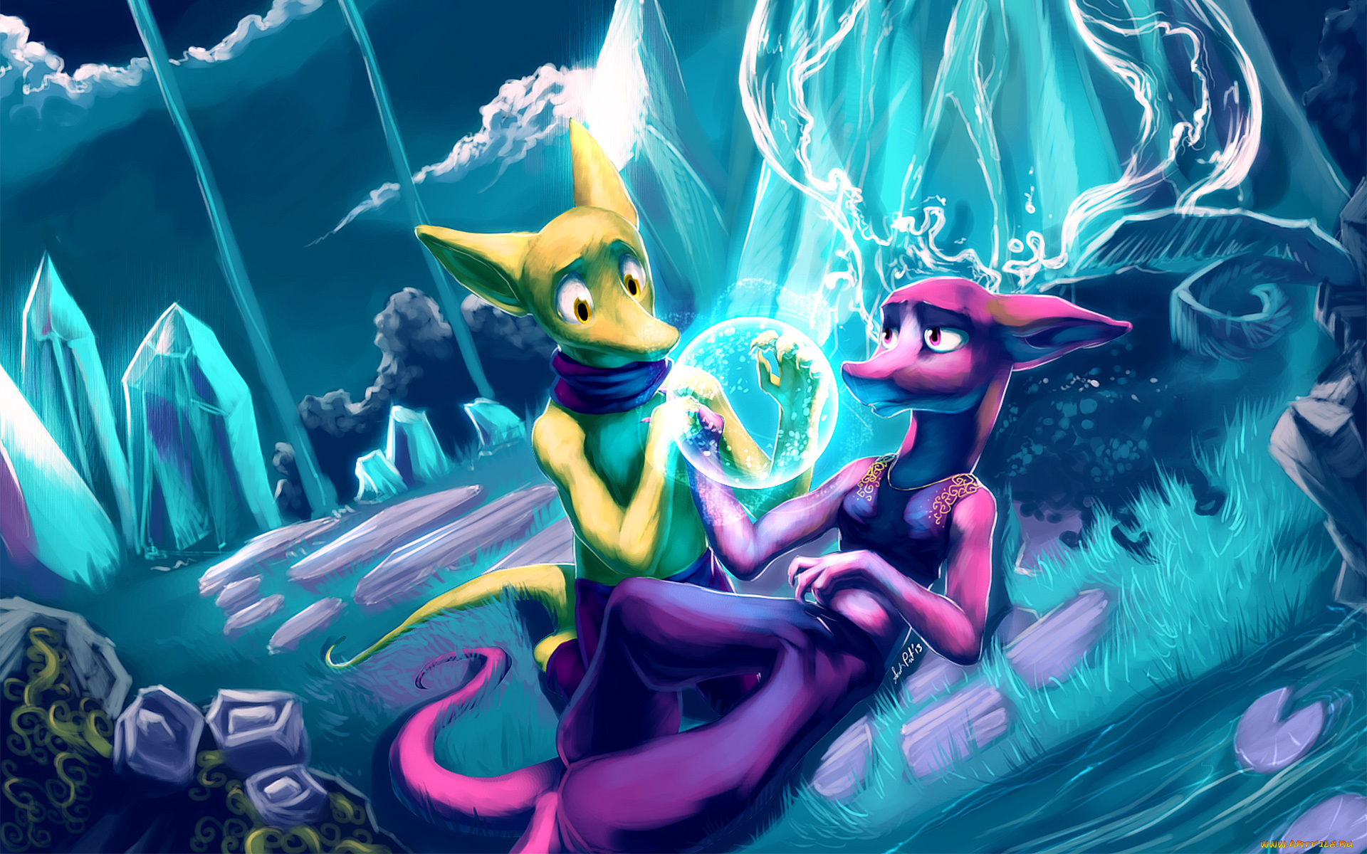 рисованные, животные, сказочные, мифические, существа, шар