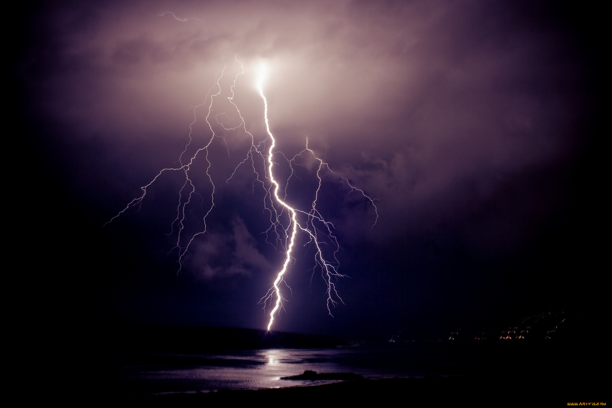 природа, молния, гроза, ночь