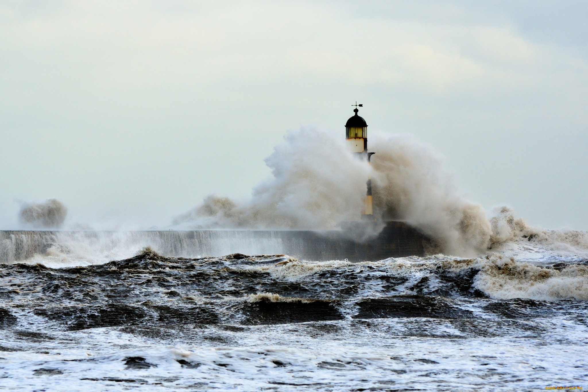 природа, стихия, море, маяк, шторм