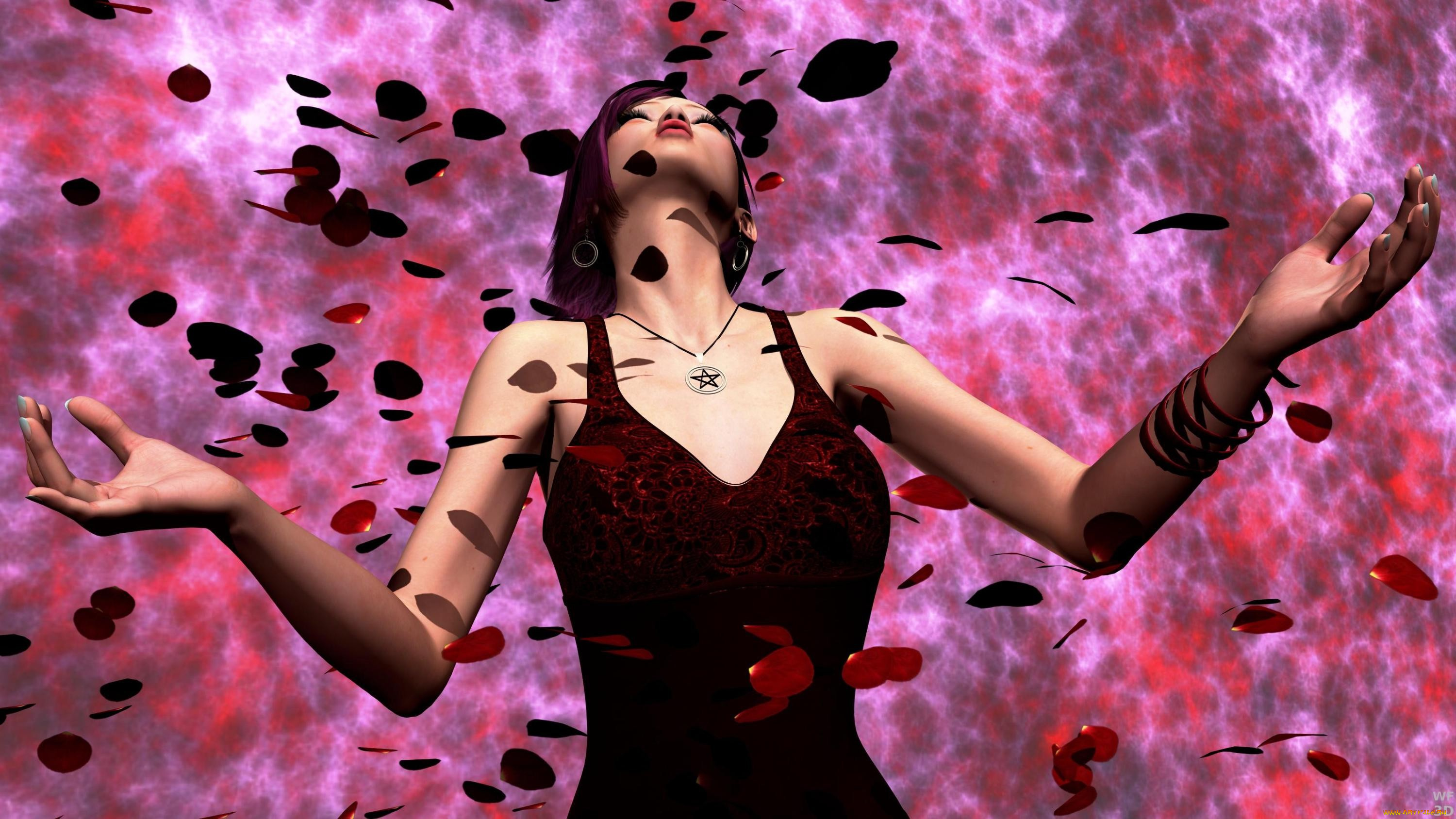 3д, графика, people, люди, девушка, листья