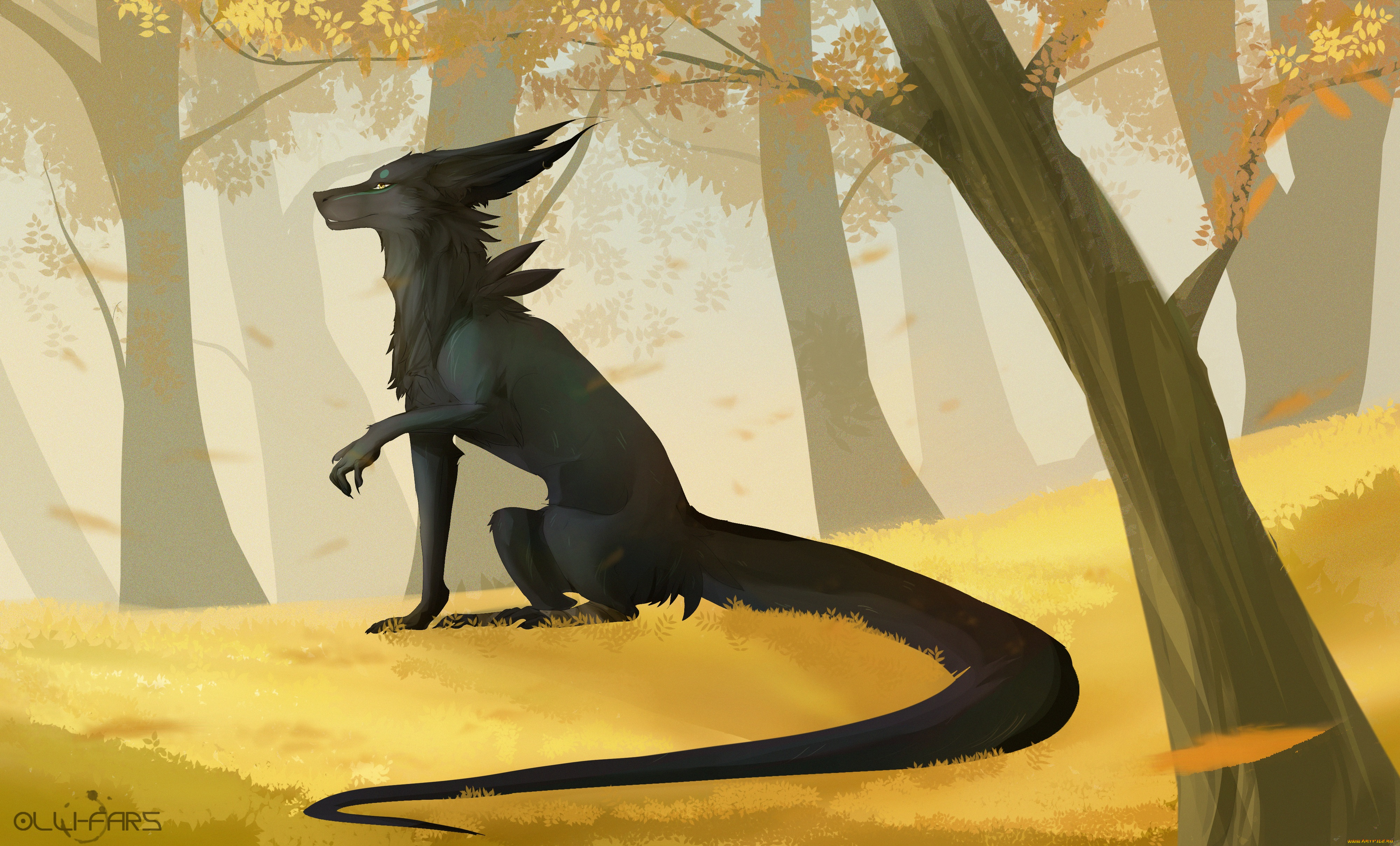 рисованные, животные, сказочные, мифические, лес, волк