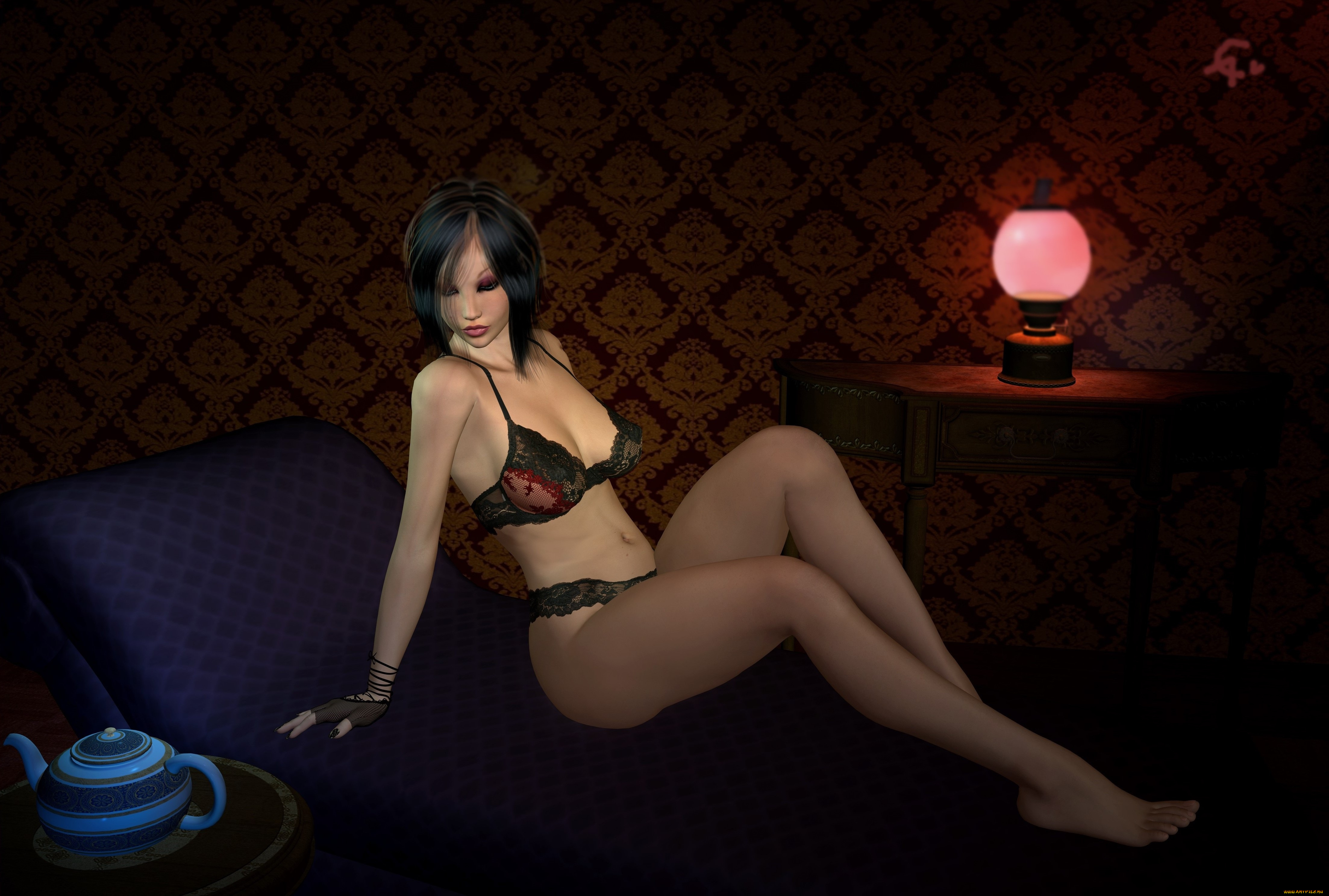 3д, графика, people, люди, девушка, чайник