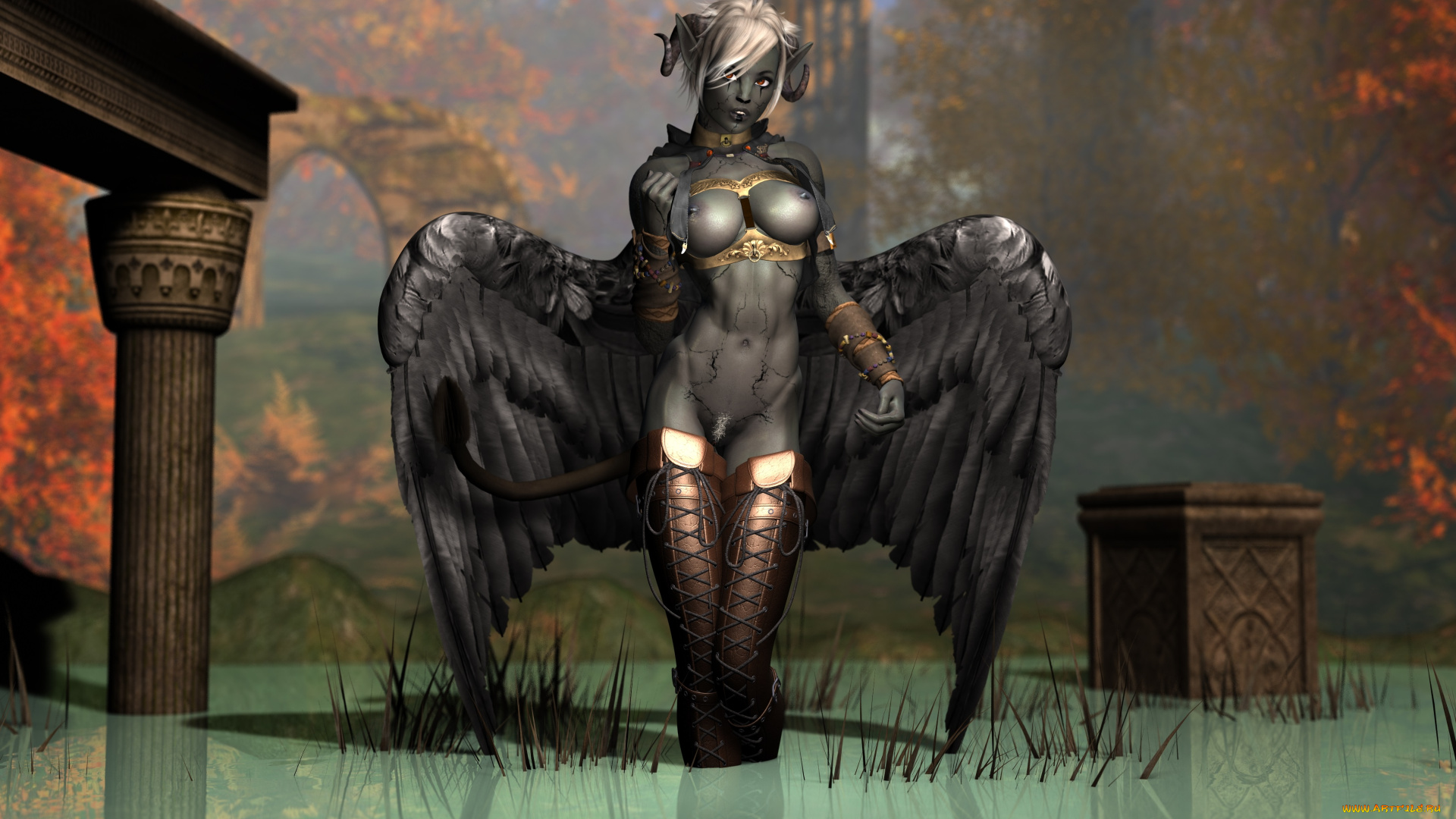 3д, графика, creatures, , существа, вода, крылья, демон