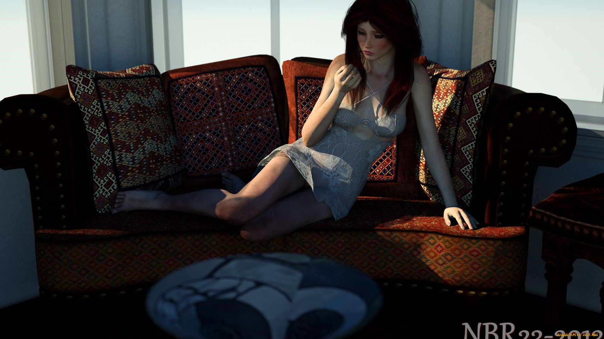 3д, графика, people, , люди, диван, девушка, подушки