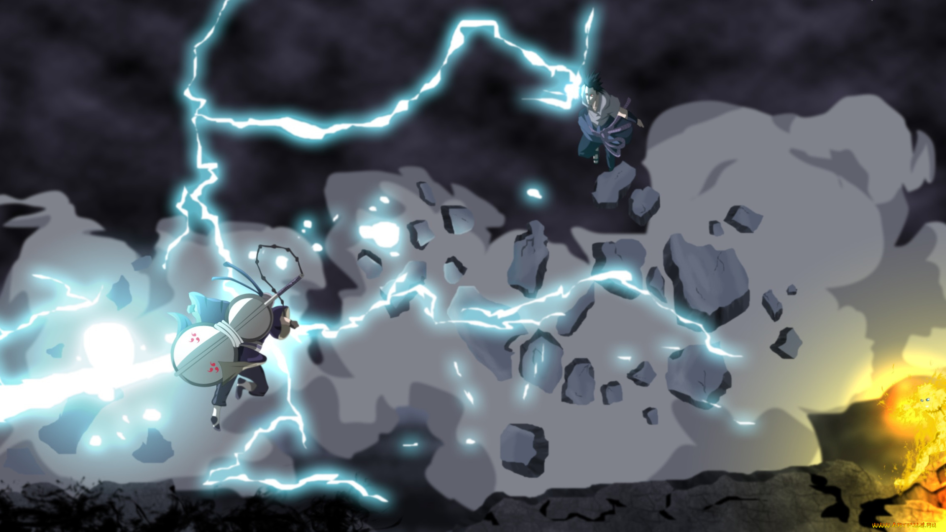 аниме, naruto, молнии, бой, арт