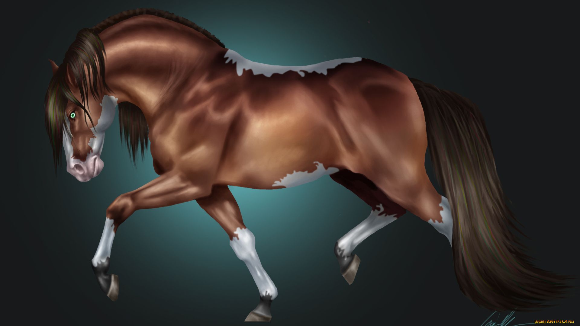 рисованные, животные, , лошади, фон, коричневая, лошадь