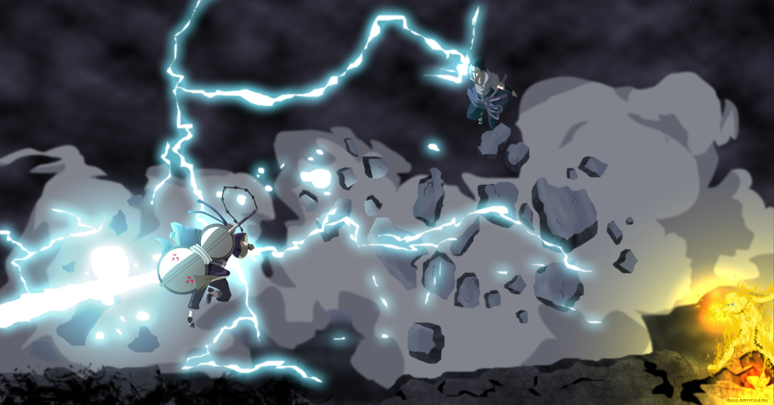 аниме, naruto, молнии, бой, арт