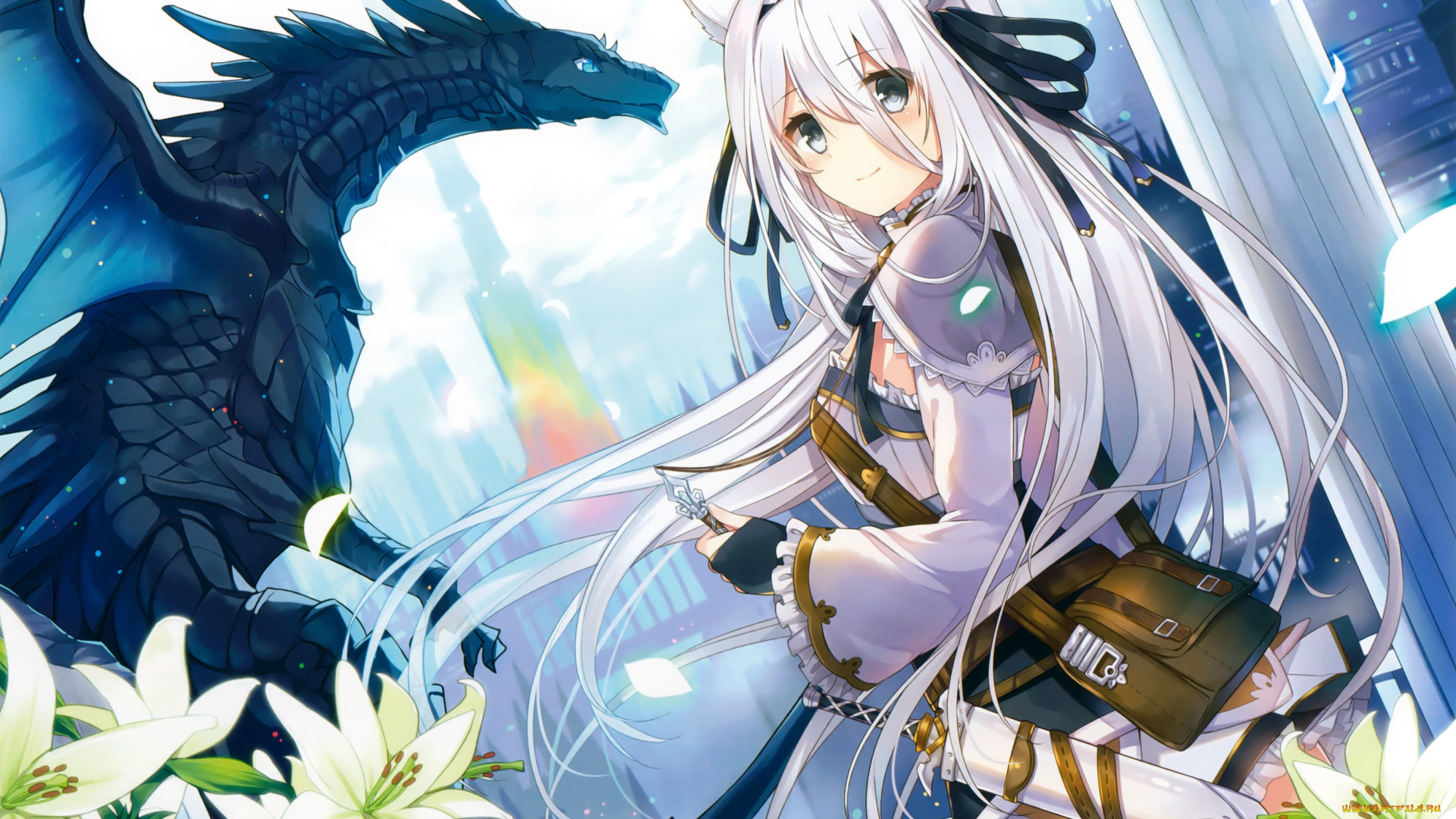 аниме, животные, , существа, девушка, дракон