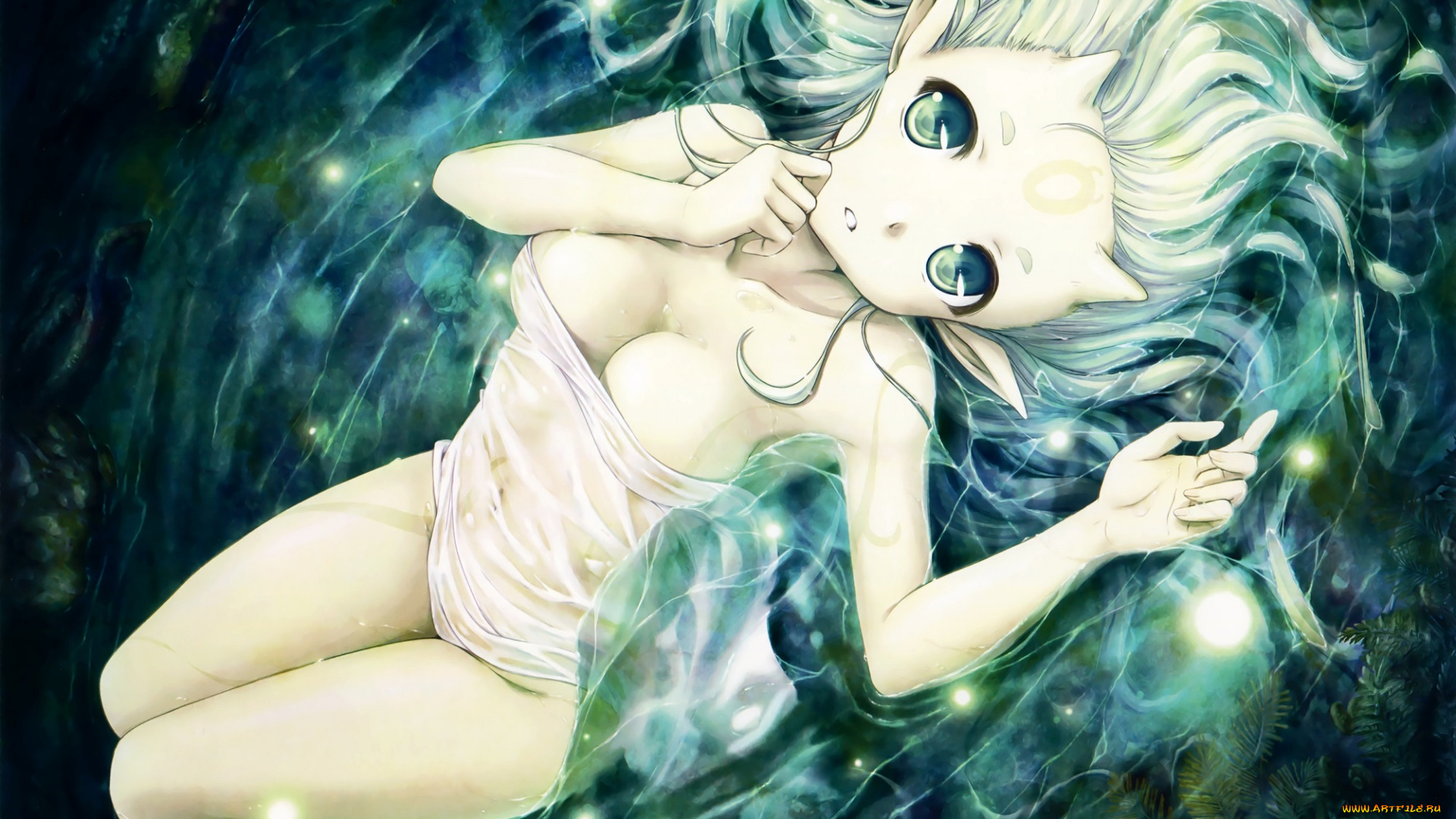 аниме, животные, , существа, девушка, вода