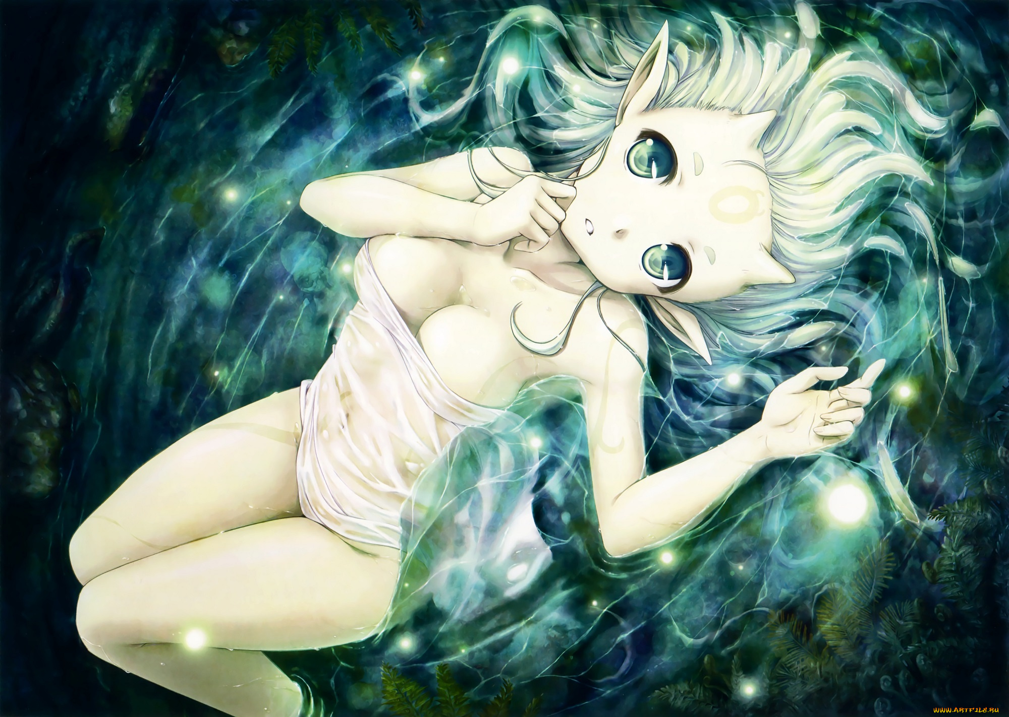 аниме, животные, , существа, девушка, вода