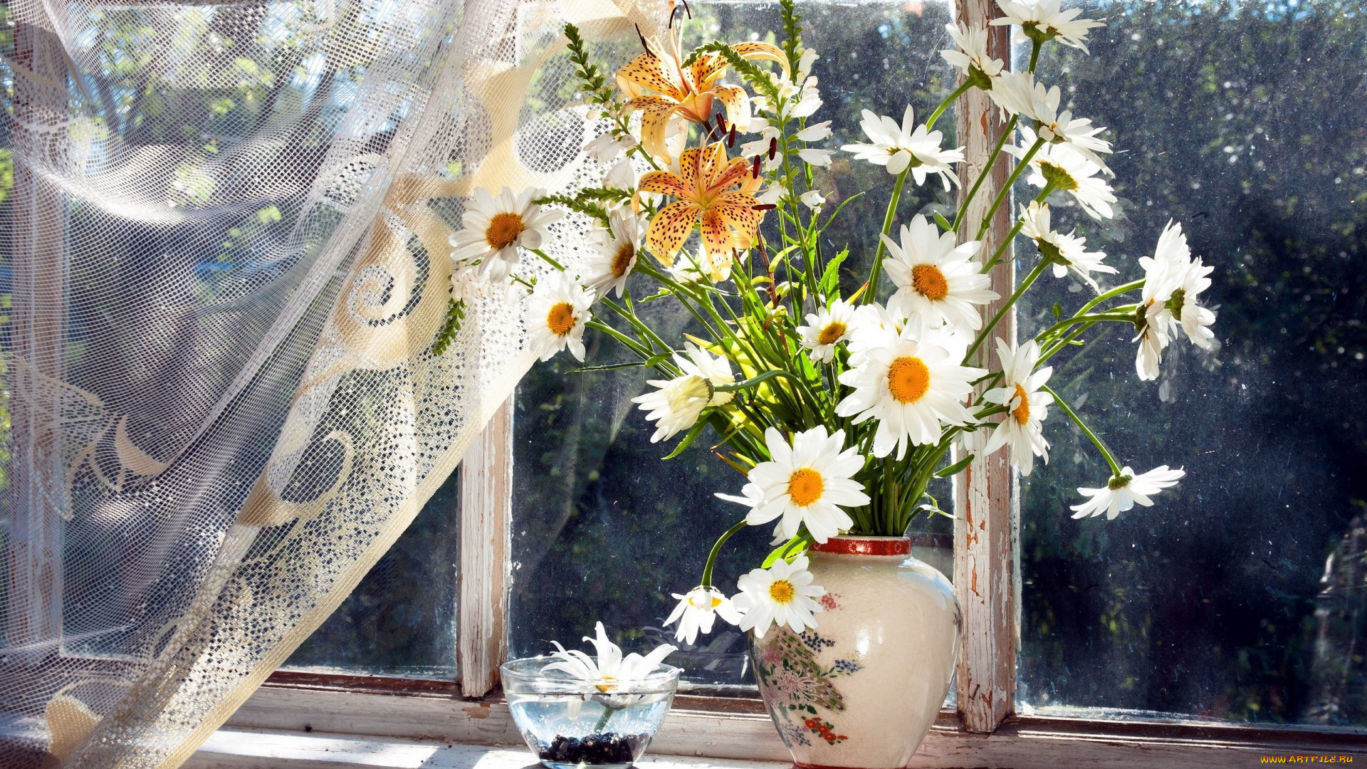 цветы, букеты, , композиции, ромашки, лилии