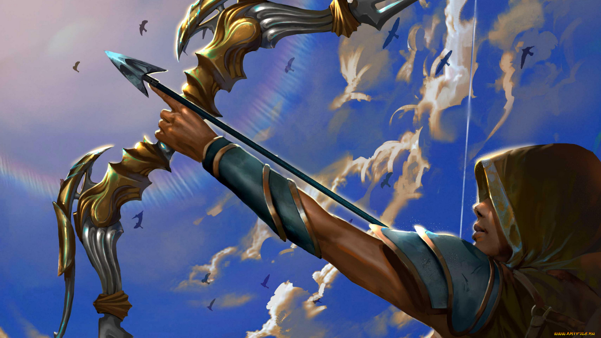 фэнтези, девушки, фон, девушка, лук