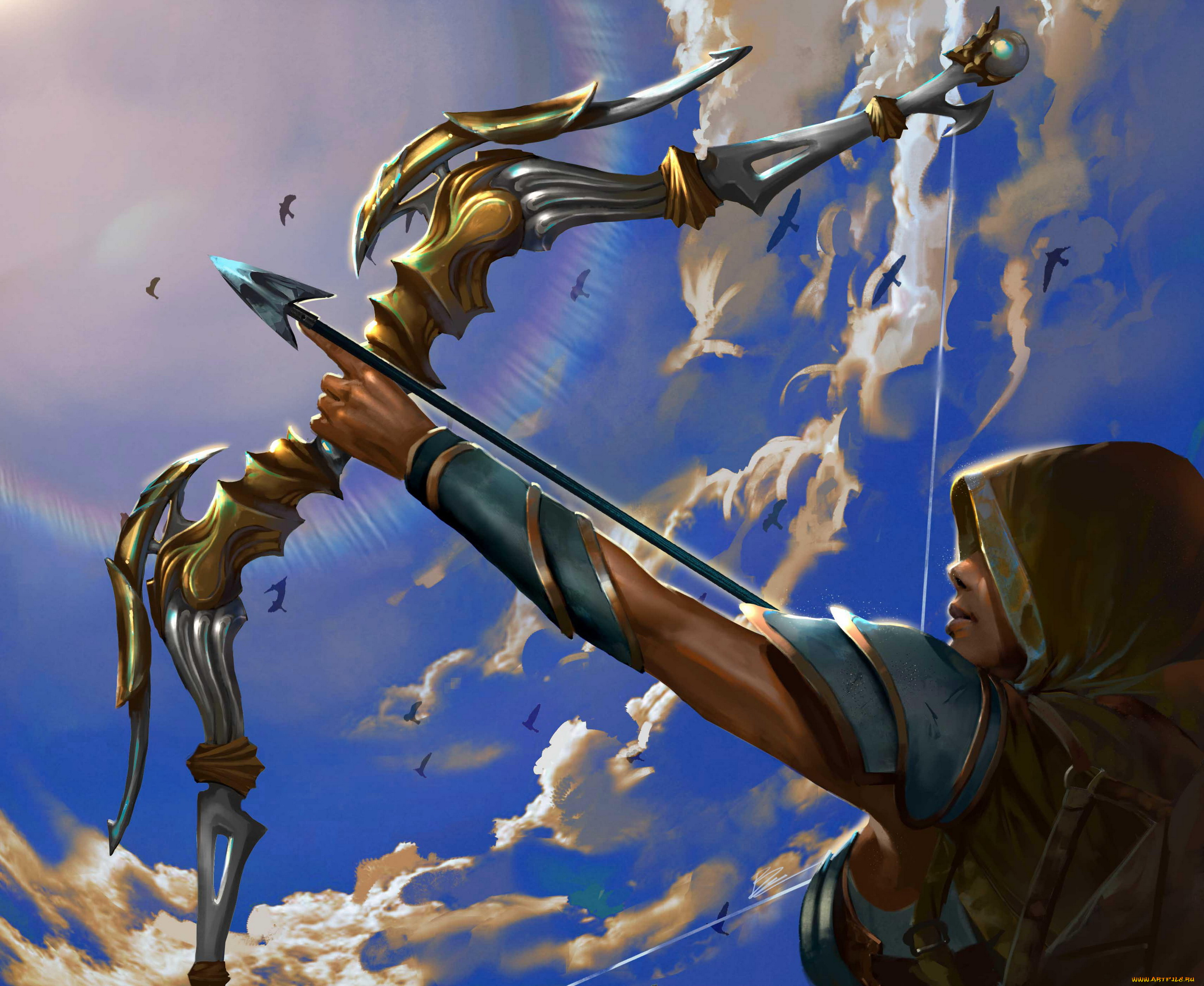 фэнтези, девушки, фон, девушка, лук