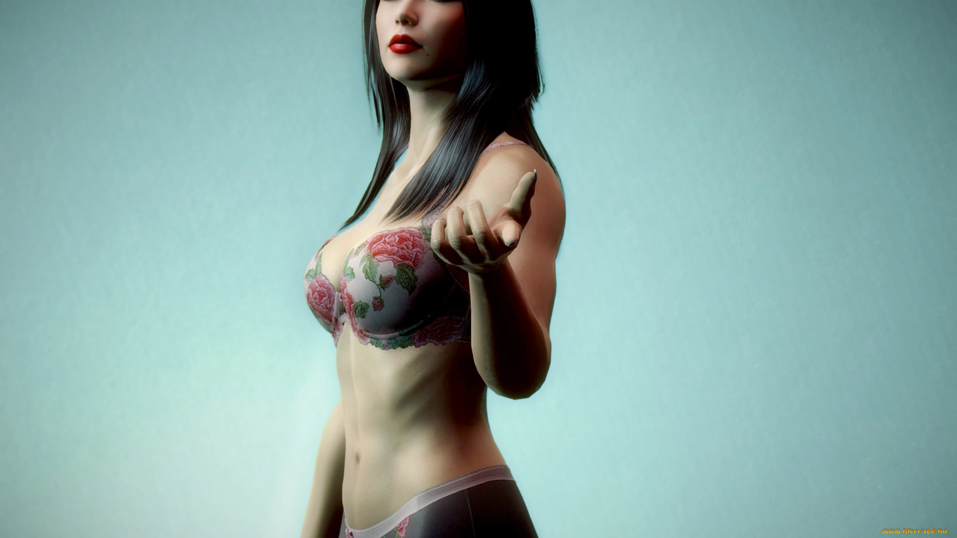 3д, графика, люди, , people, девушка, брюнетка, белье