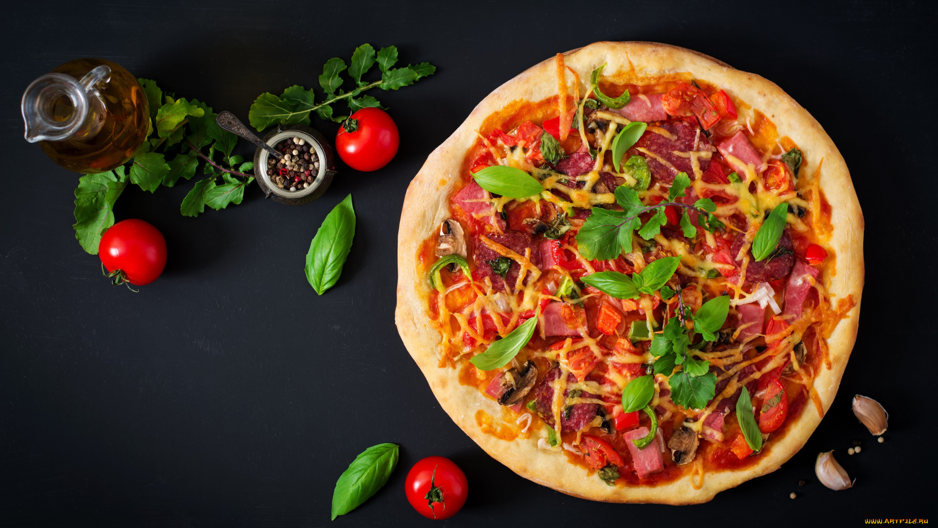 еда, пицца, помидоры, томаты