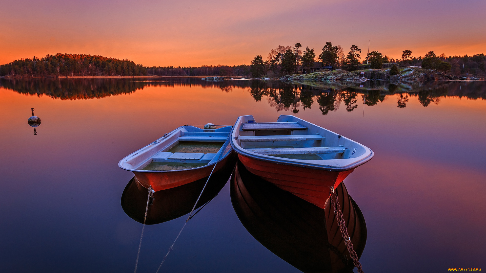 корабли, лодки, , шлюпки, вечер, швеция, река, деревья, лес, закат