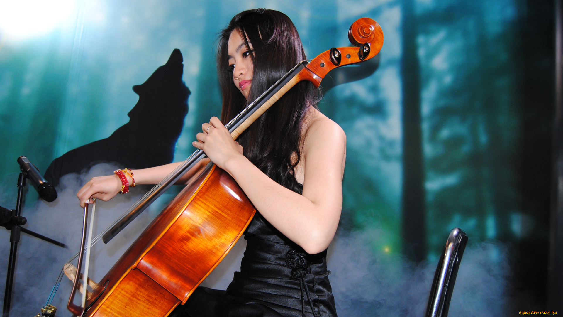 музыка, -другое, контрабас, девушка