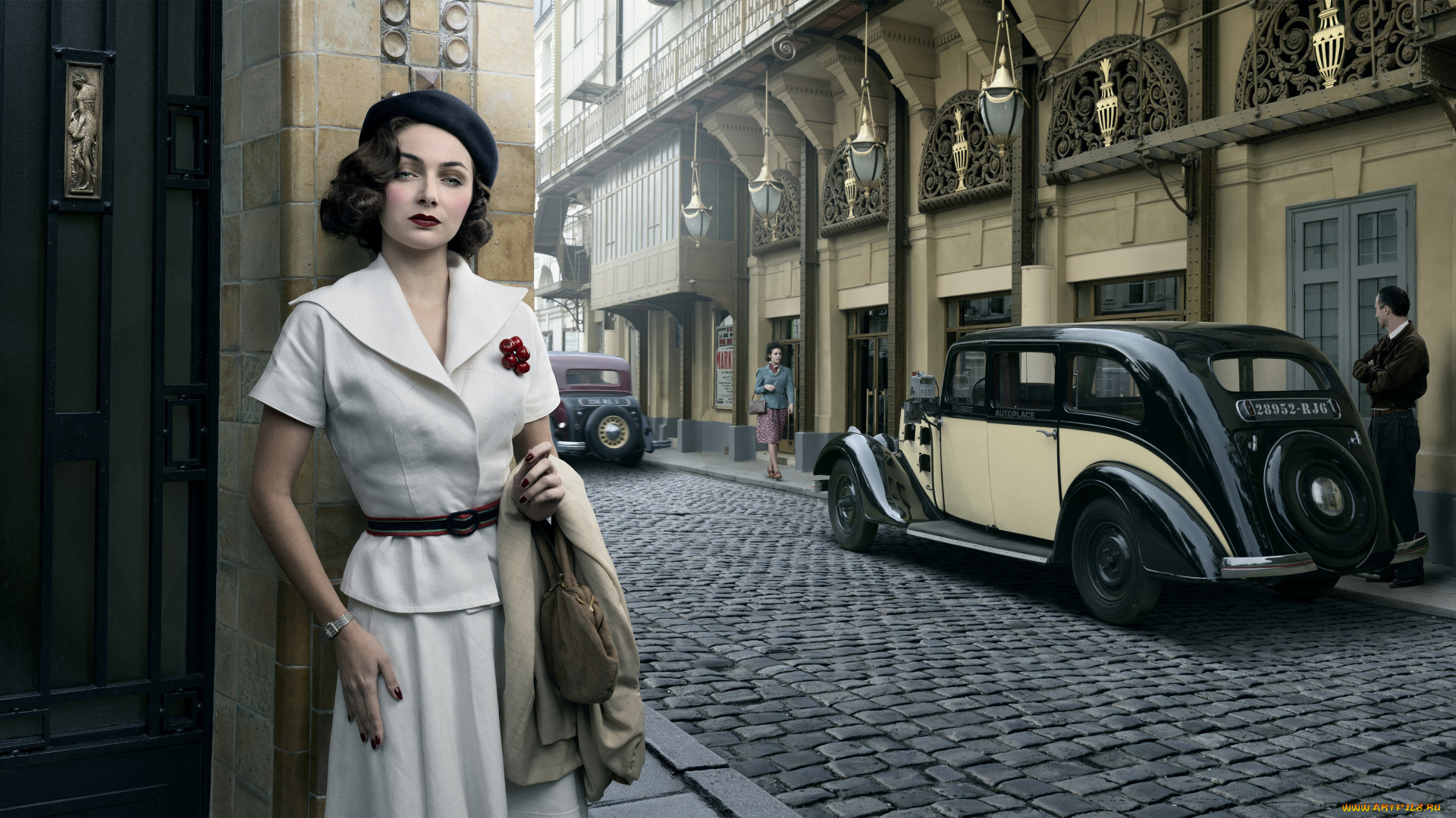 девушки, -unsort, , брюнетки, темноволосые, фото, манипуляции, винтаж, белое, платье, улица, женщины, на, улице, классический, автомобиль, ретро, короткие, волосы, брюнетка, модель, булыжник, старая, машина, мужчины
