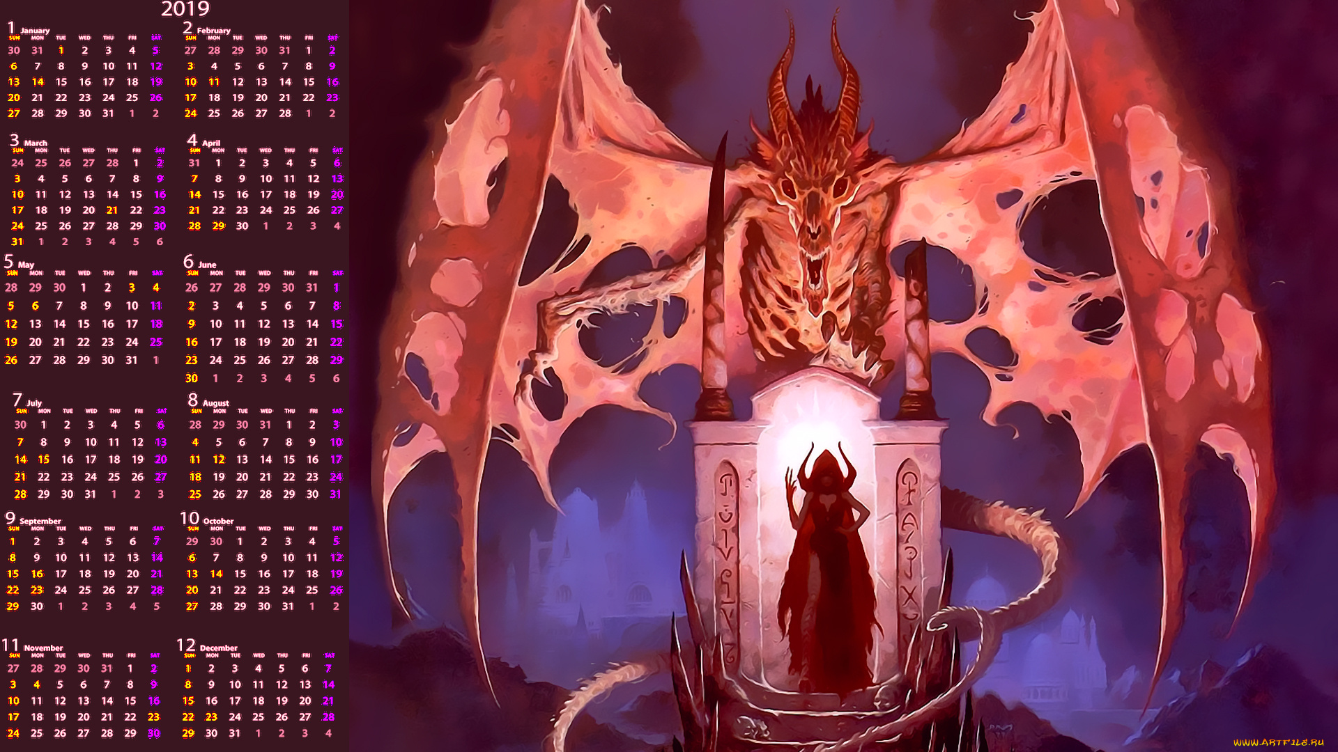 календари, фэнтези, нежить, дракон, существо