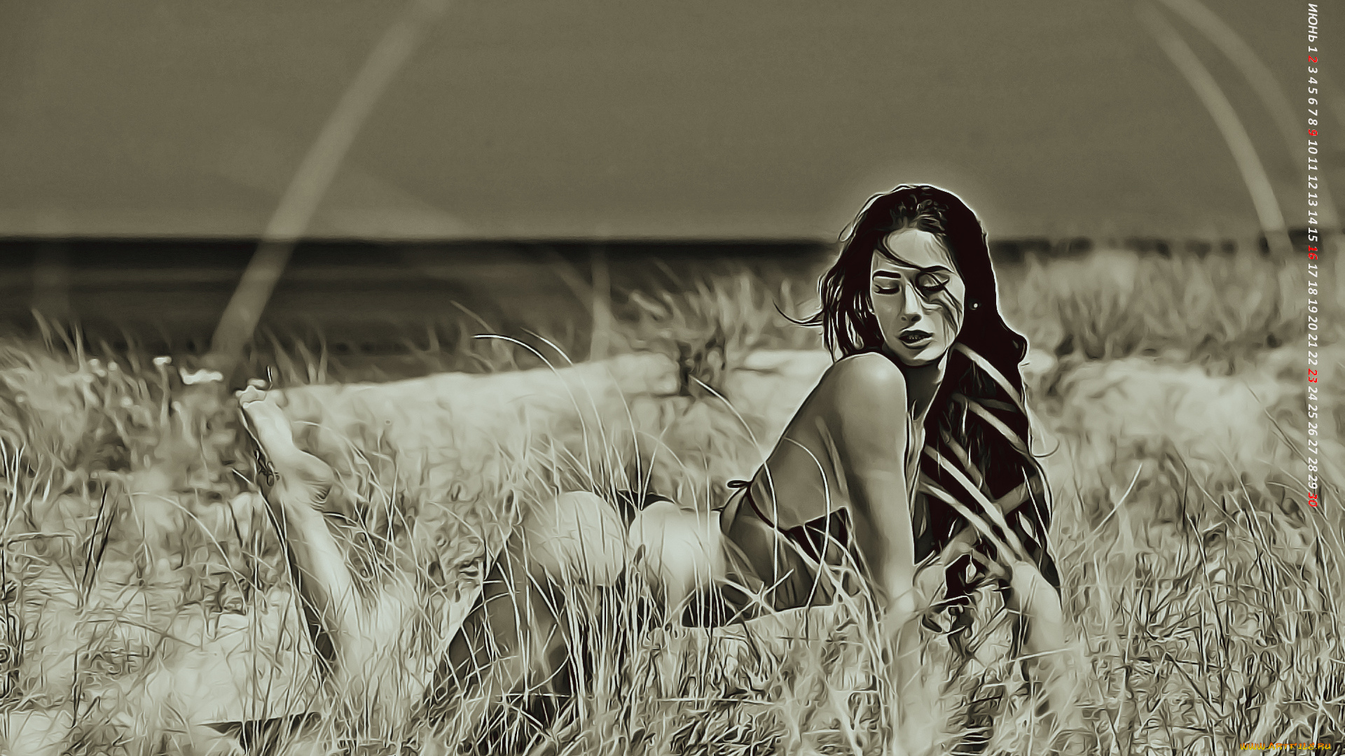 календари, компьютерный, дизайн, пляж, поза, девушка