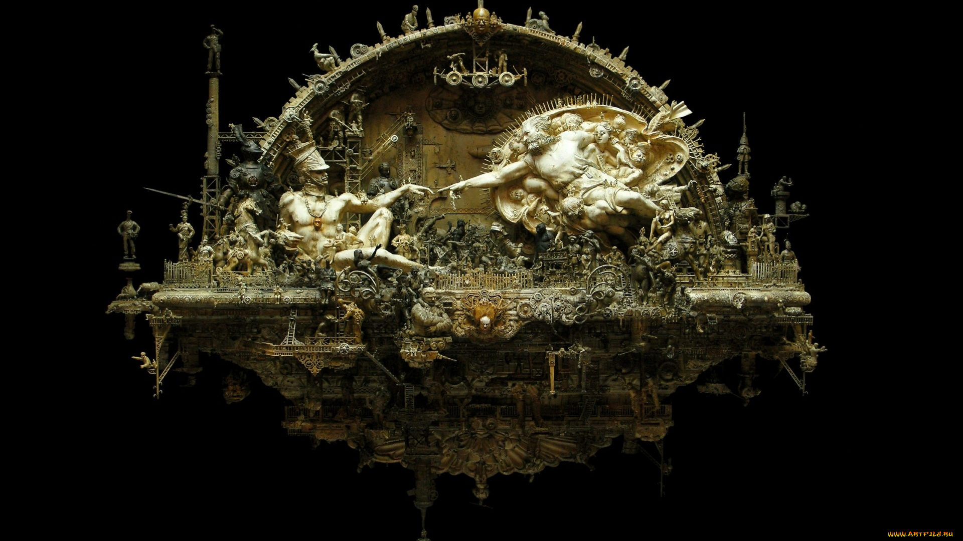 разное, компьютерный, дизайн, композиция, скульптуры, люди, арка