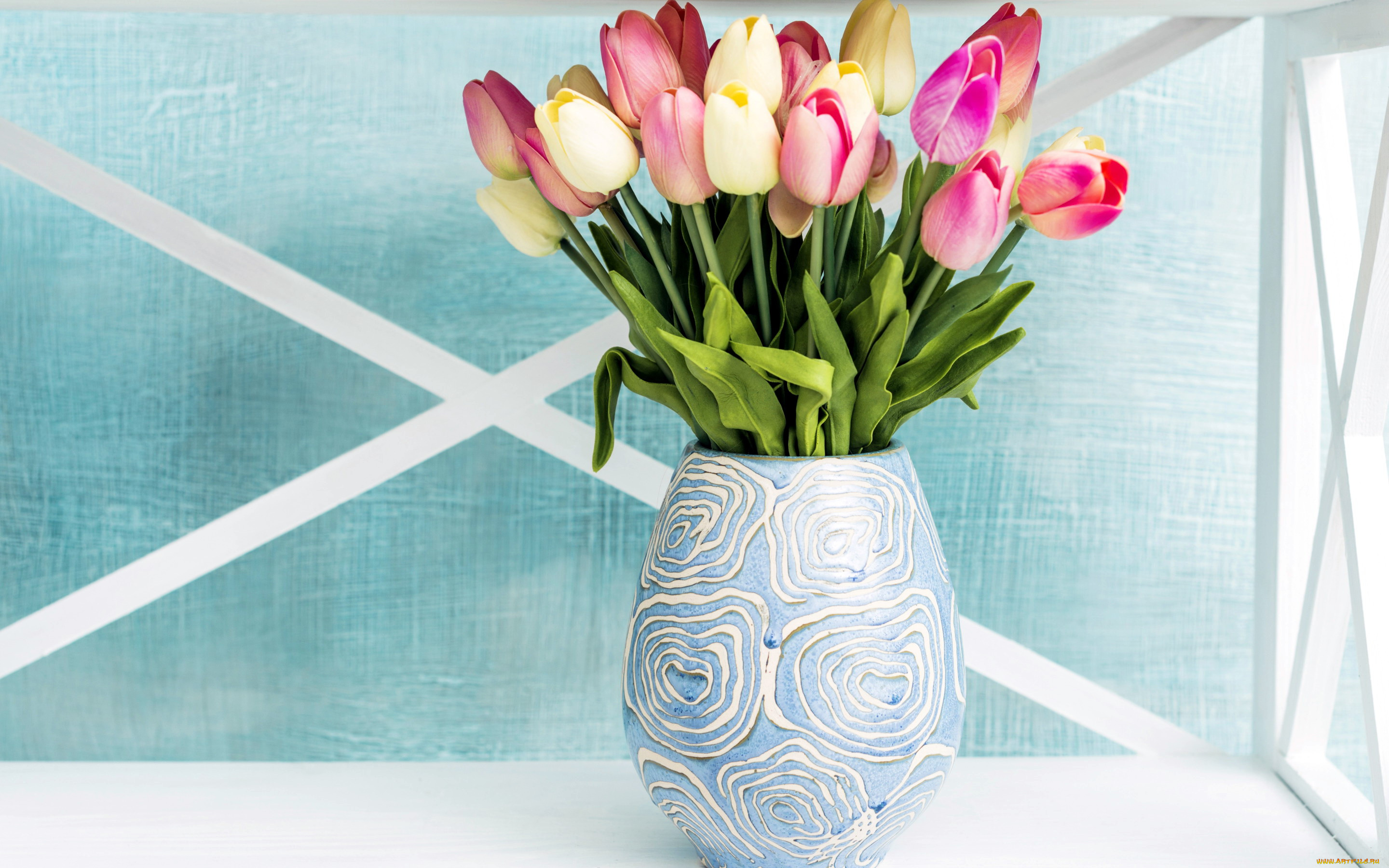 цветы, тюльпаны, ваза, бутоны